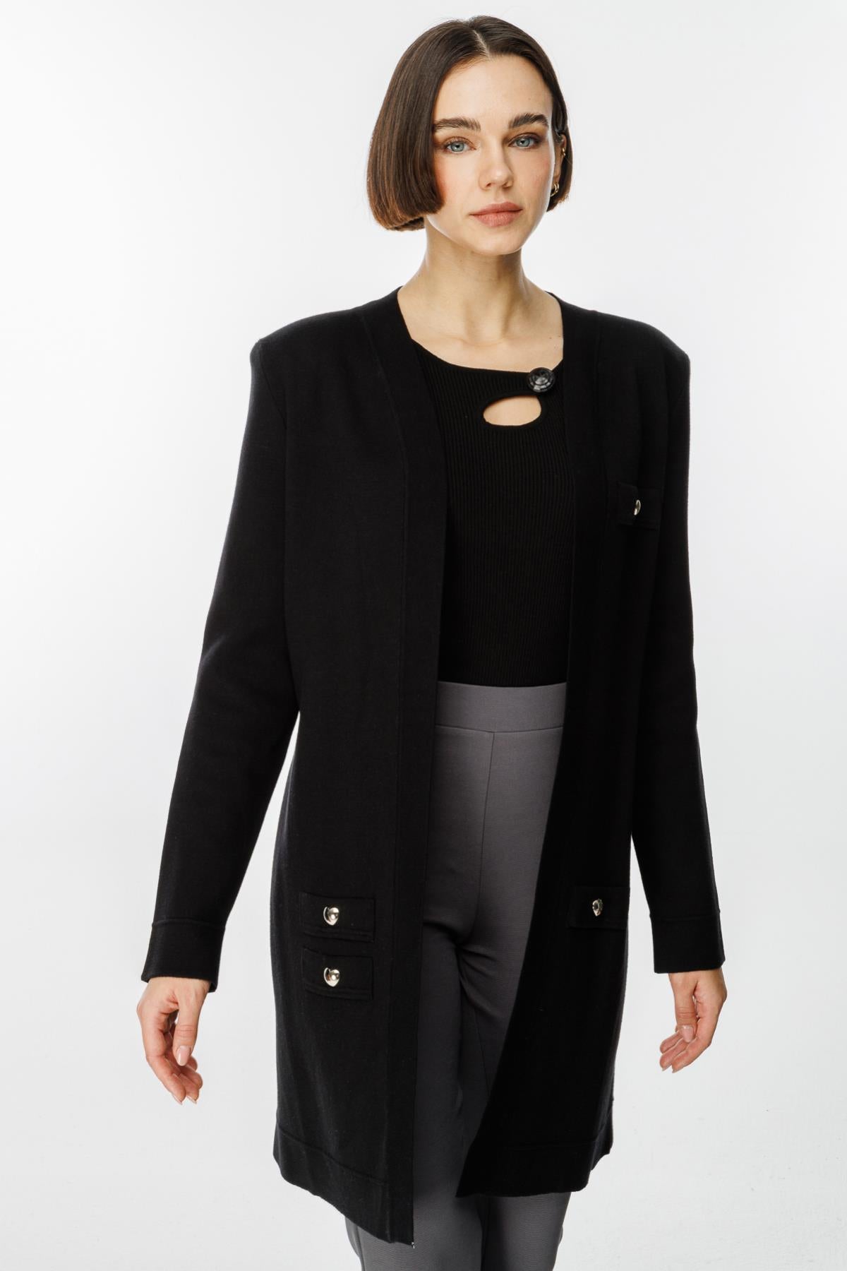 Long Cardigan with Heart Stud Detail