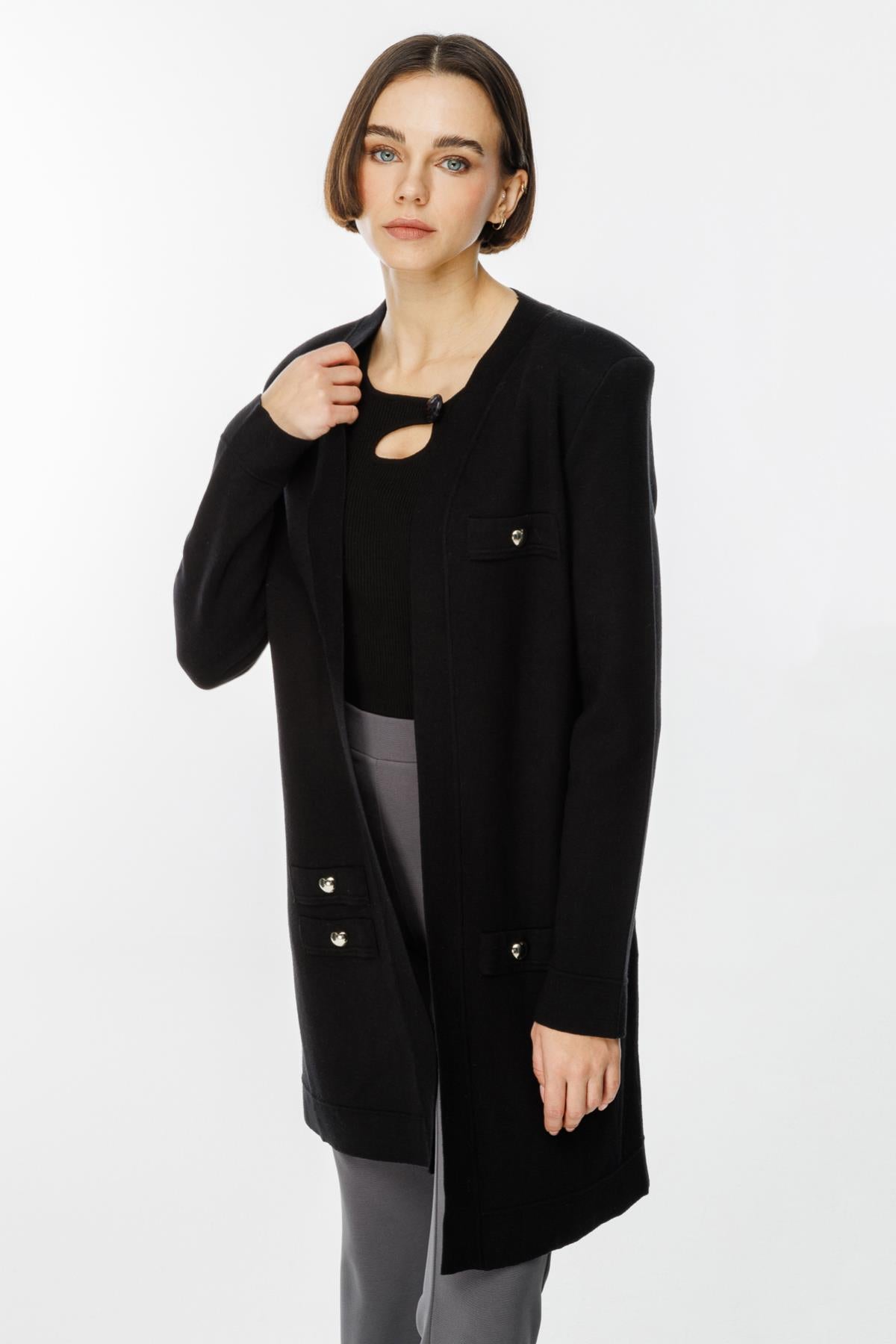 Long Cardigan with Heart Stud Detail