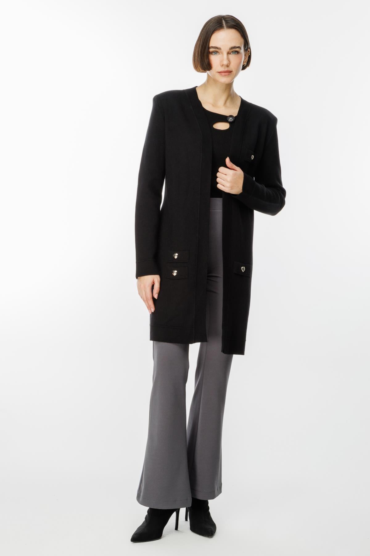 Long Cardigan with Heart Stud Detail