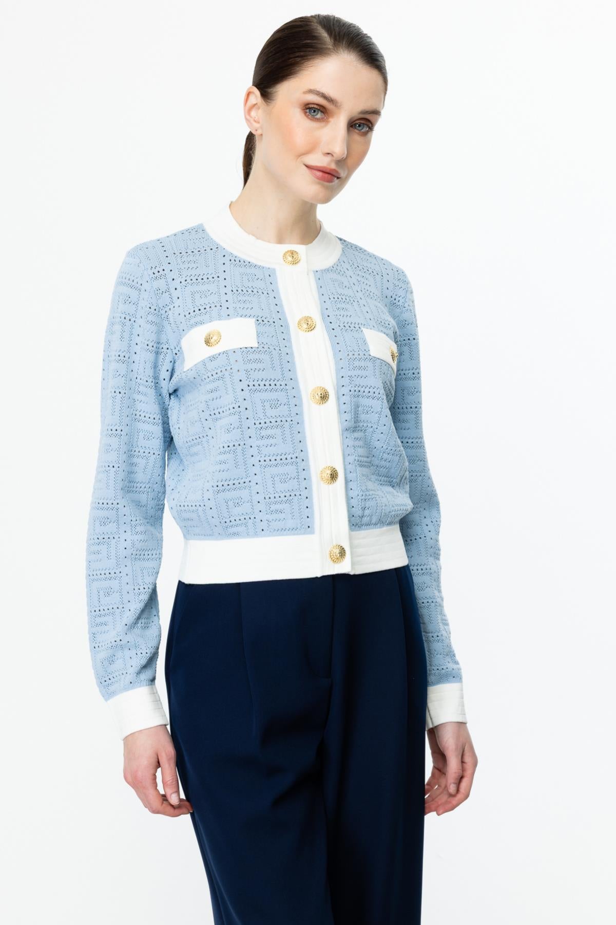 كارديجان محبوك بأزرار وياقة صفرية