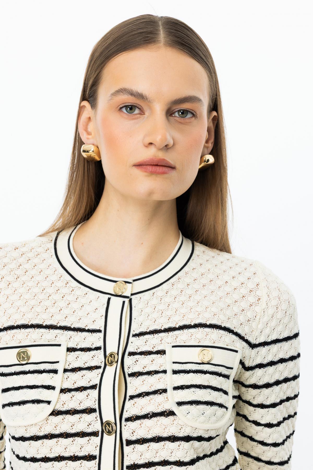 Striped Patterned Ribbed Cardigan