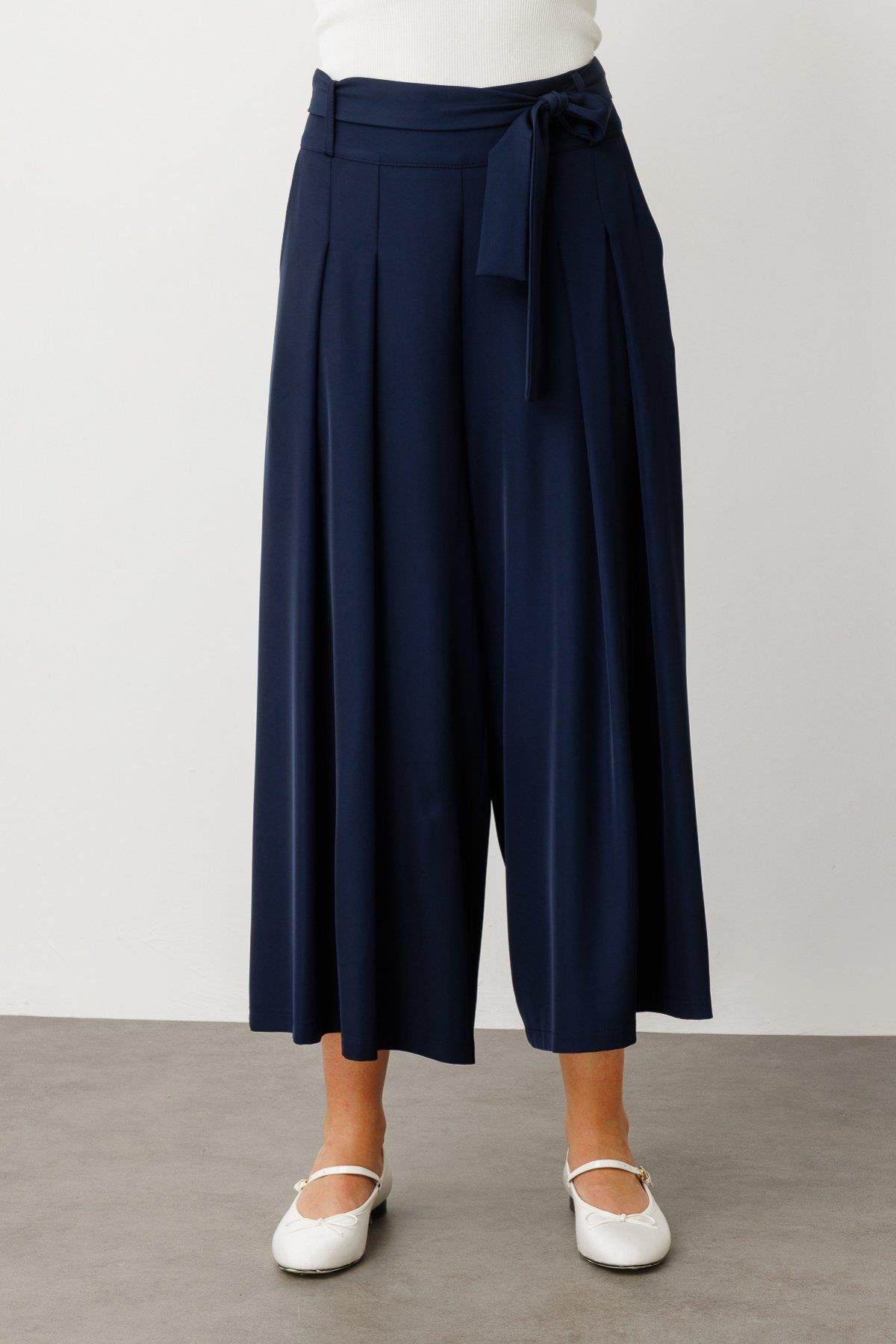 Wide Leg Trouser Skirt with Belted Waist