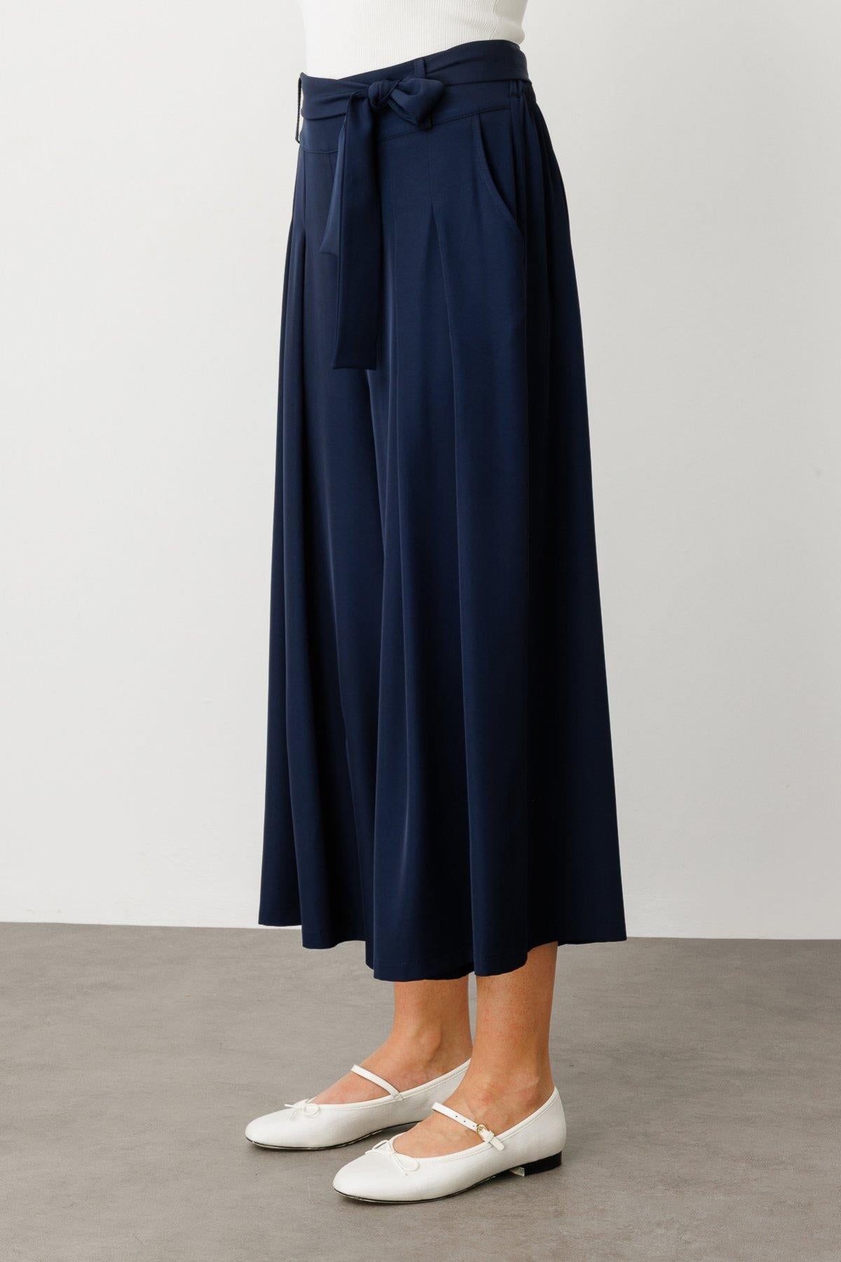 Wide Leg Trouser Skirt with Belted Waist