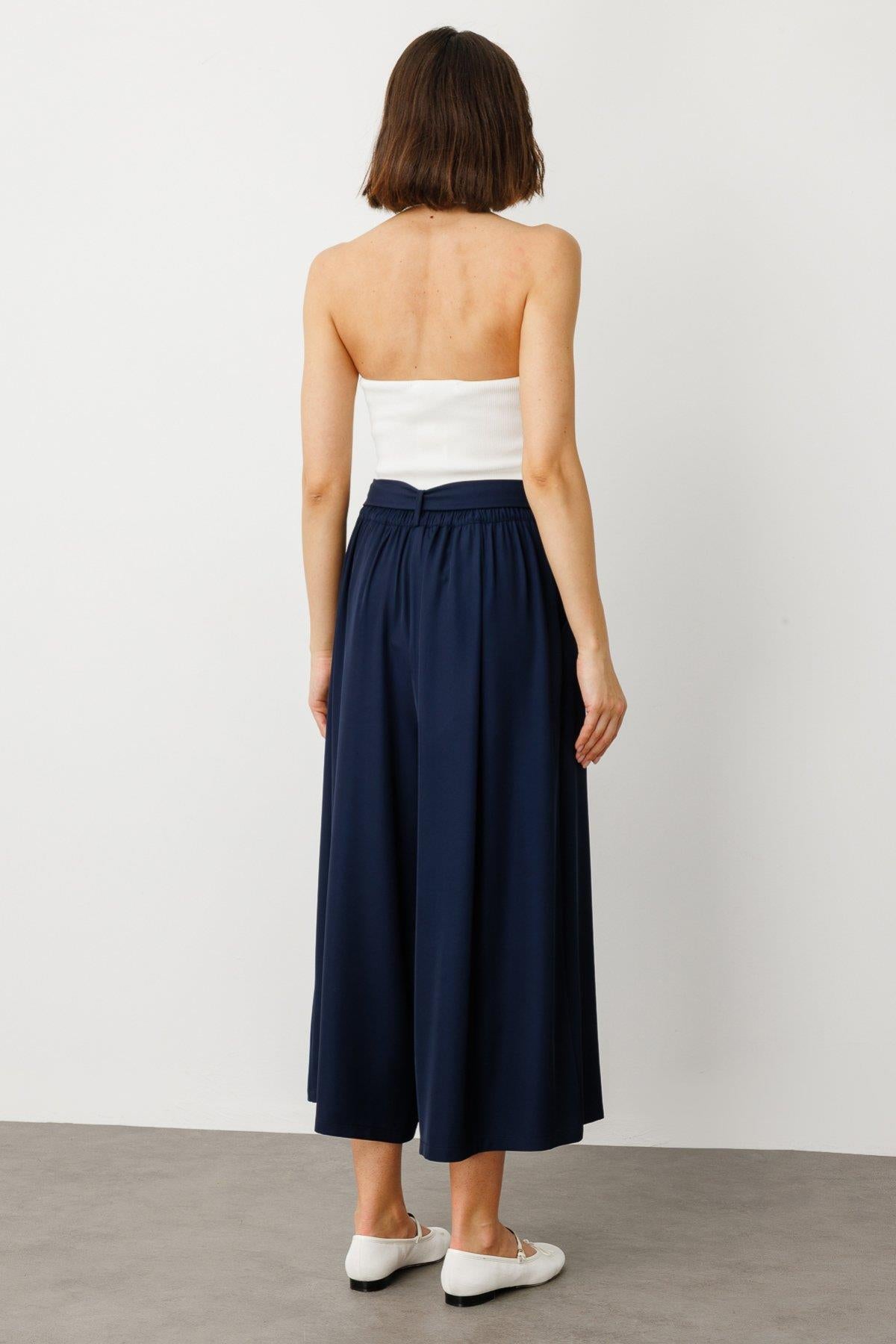 Wide Leg Trouser Skirt with Belted Waist