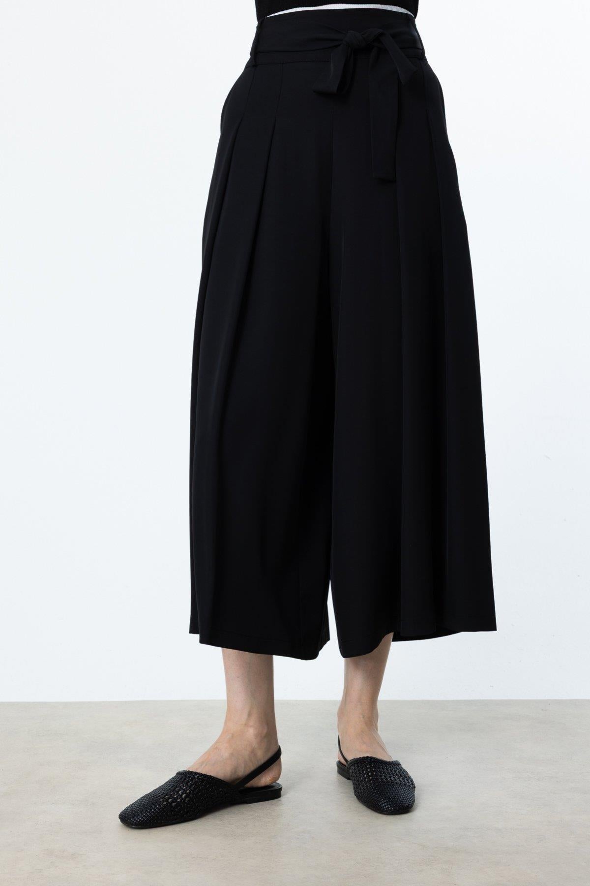 Wide Leg Trouser Skirt with Belted Waist