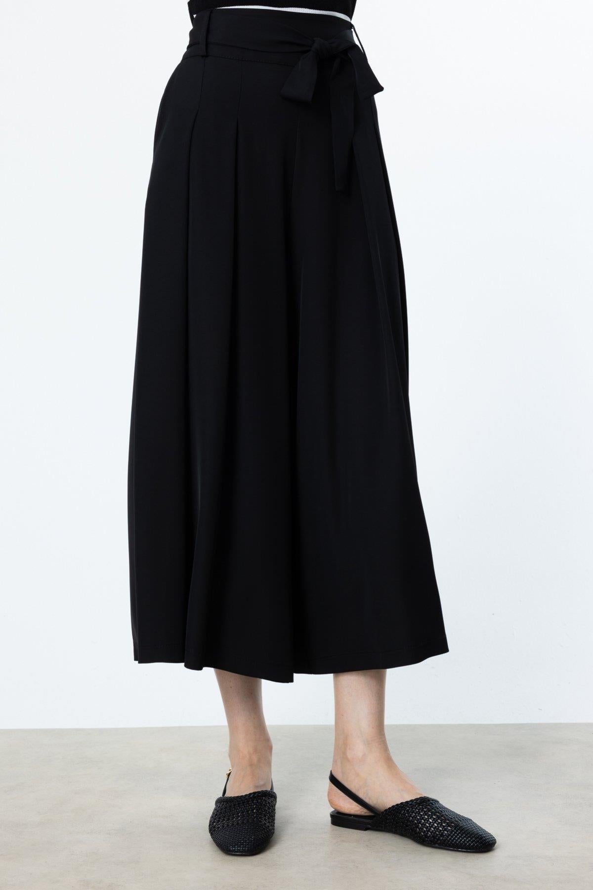 Wide Leg Trouser Skirt with Belted Waist