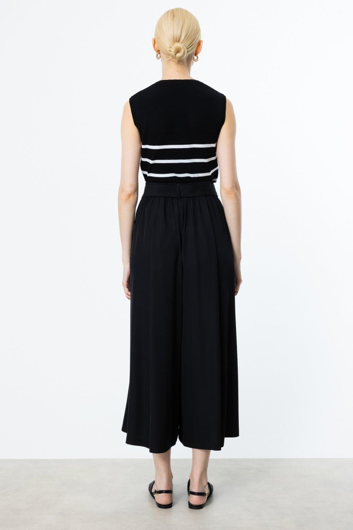 Wide Leg Trouser Skirt with Belted Waist