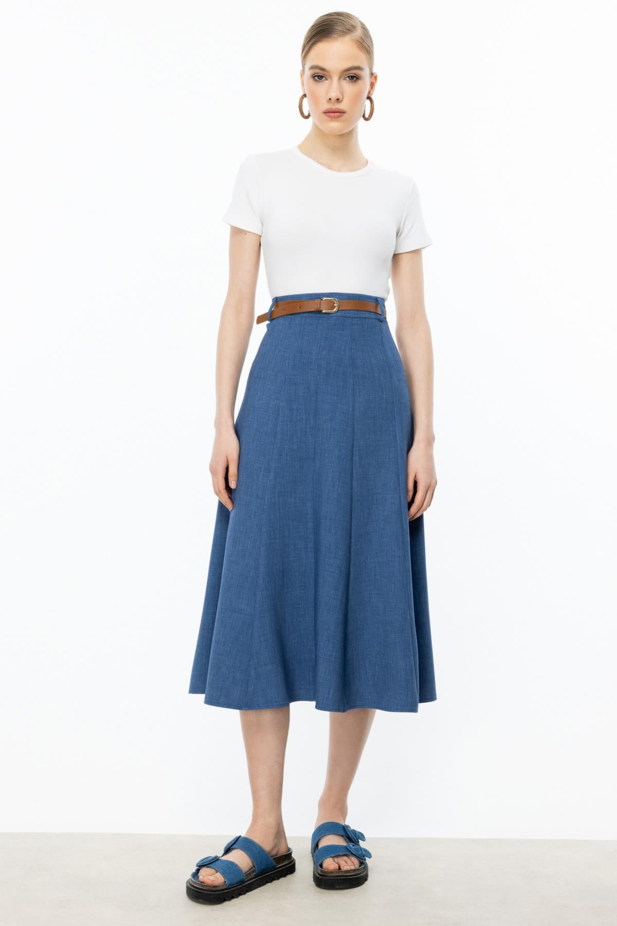 Midi Length Split Bell Skirt