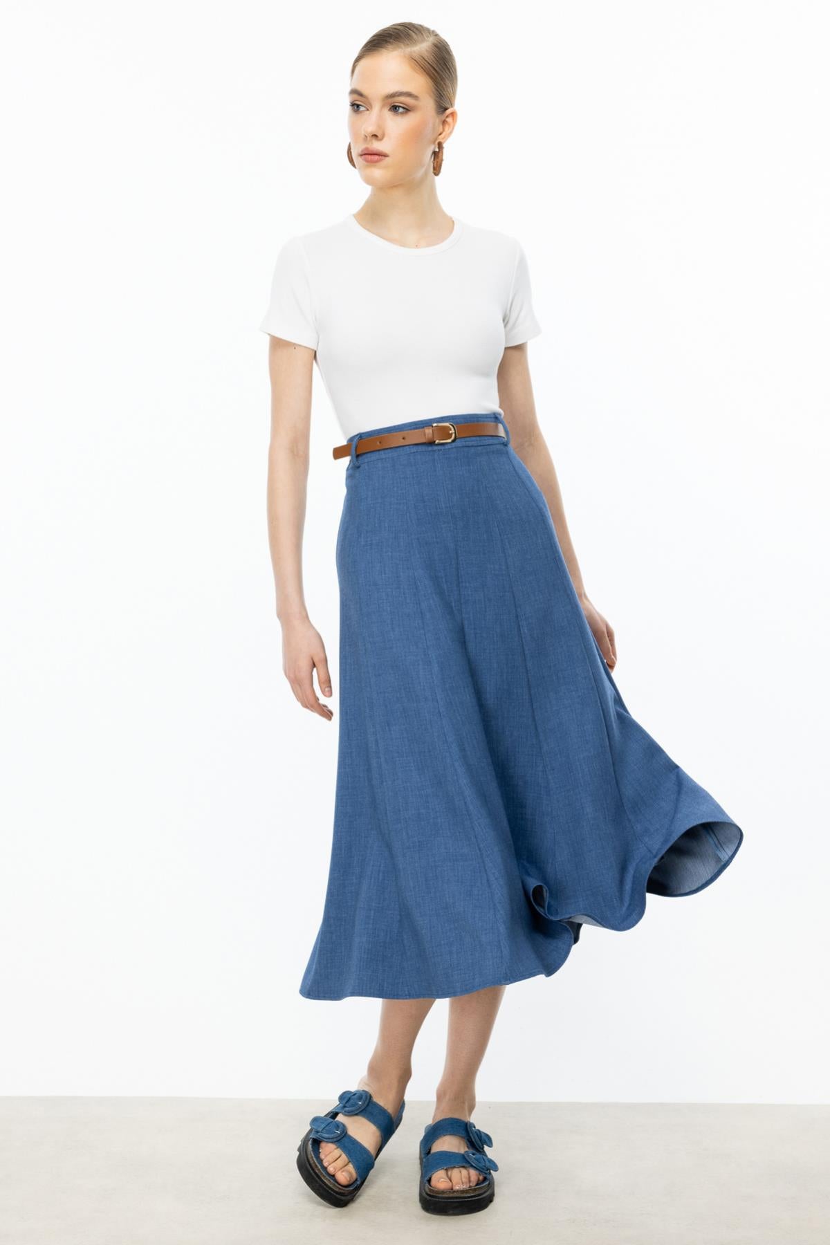 Midi Length Split Bell Skirt