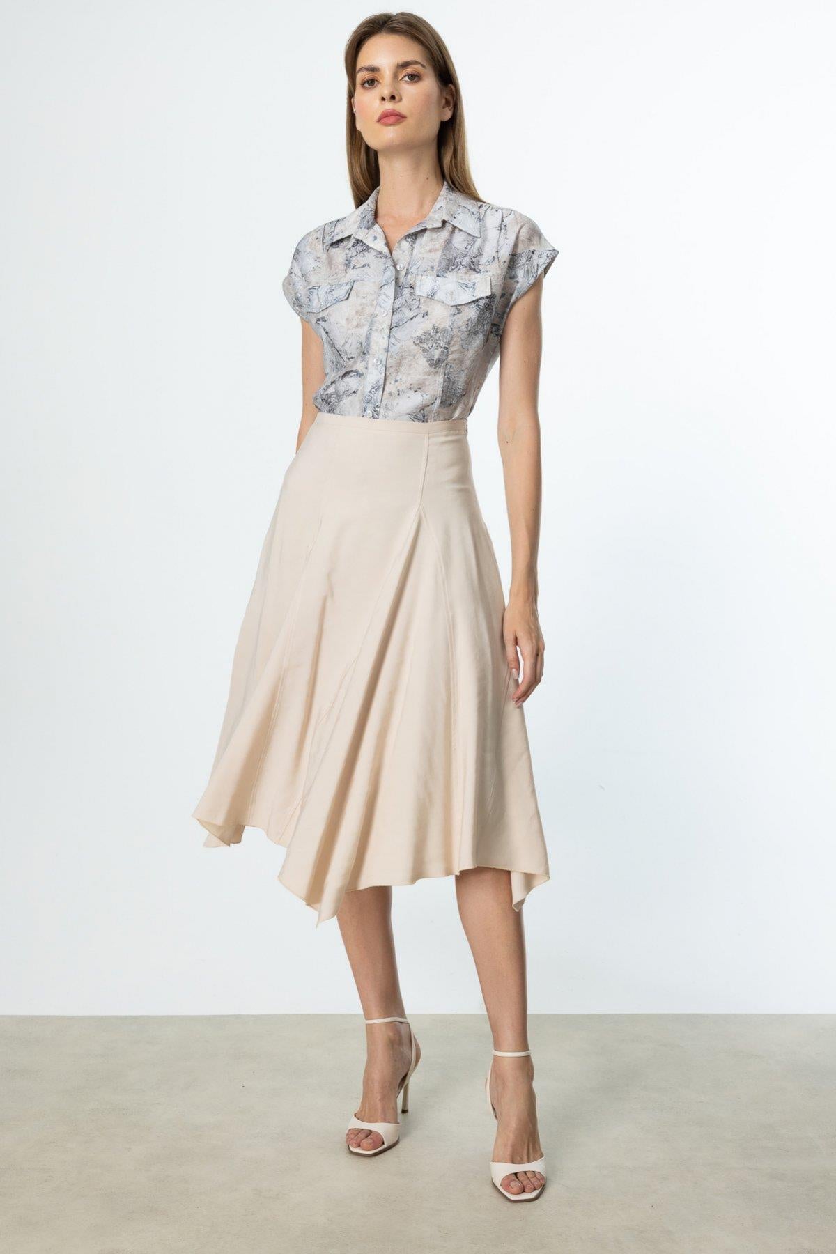 Asimetrik Kesim Midi Etek