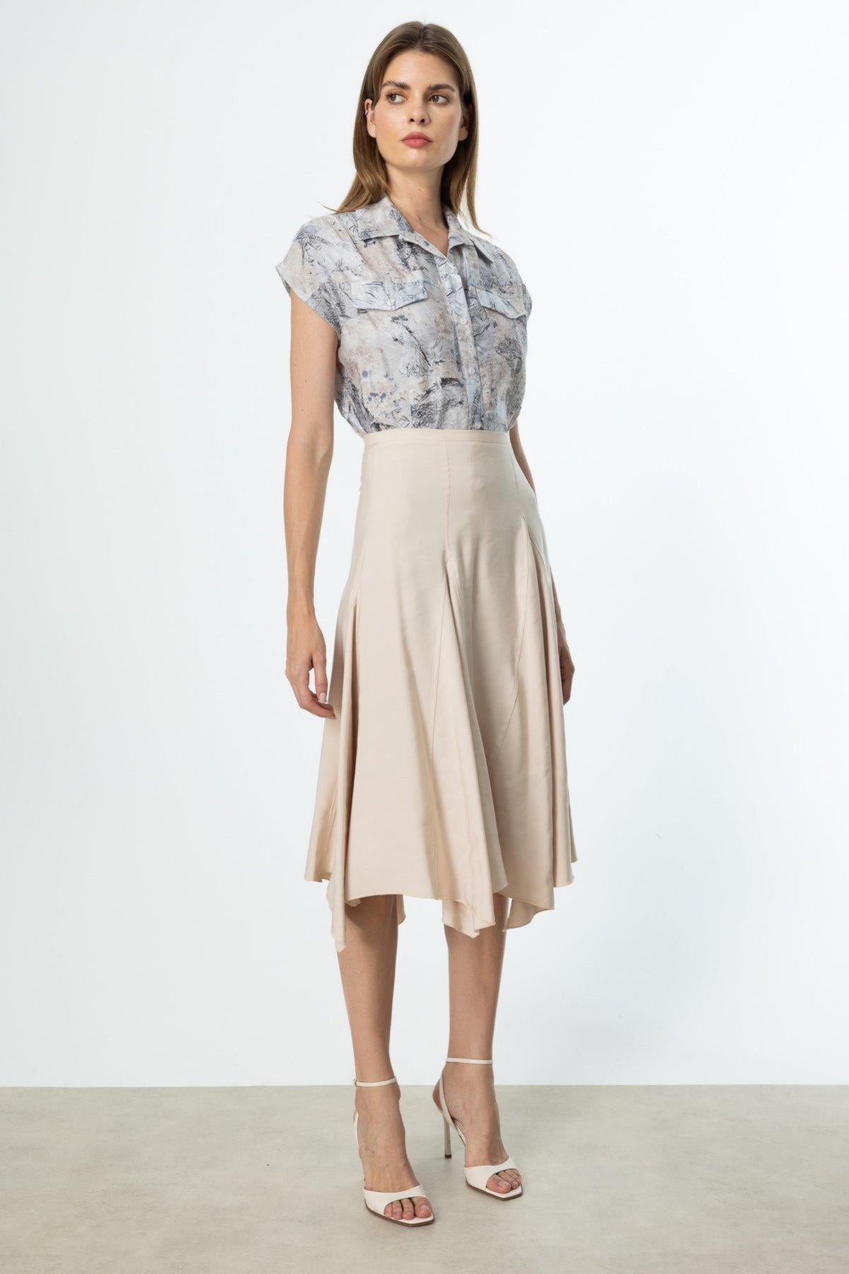 Asimetrik Kesim Midi Etek