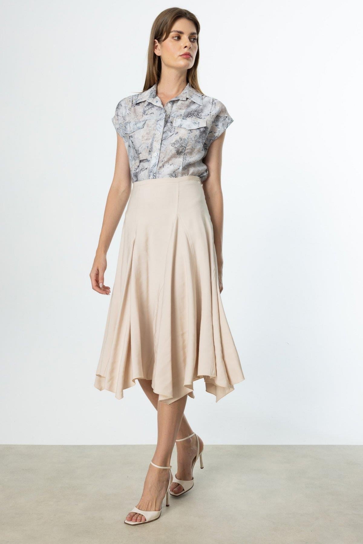 Asimetrik Kesim Midi Etek