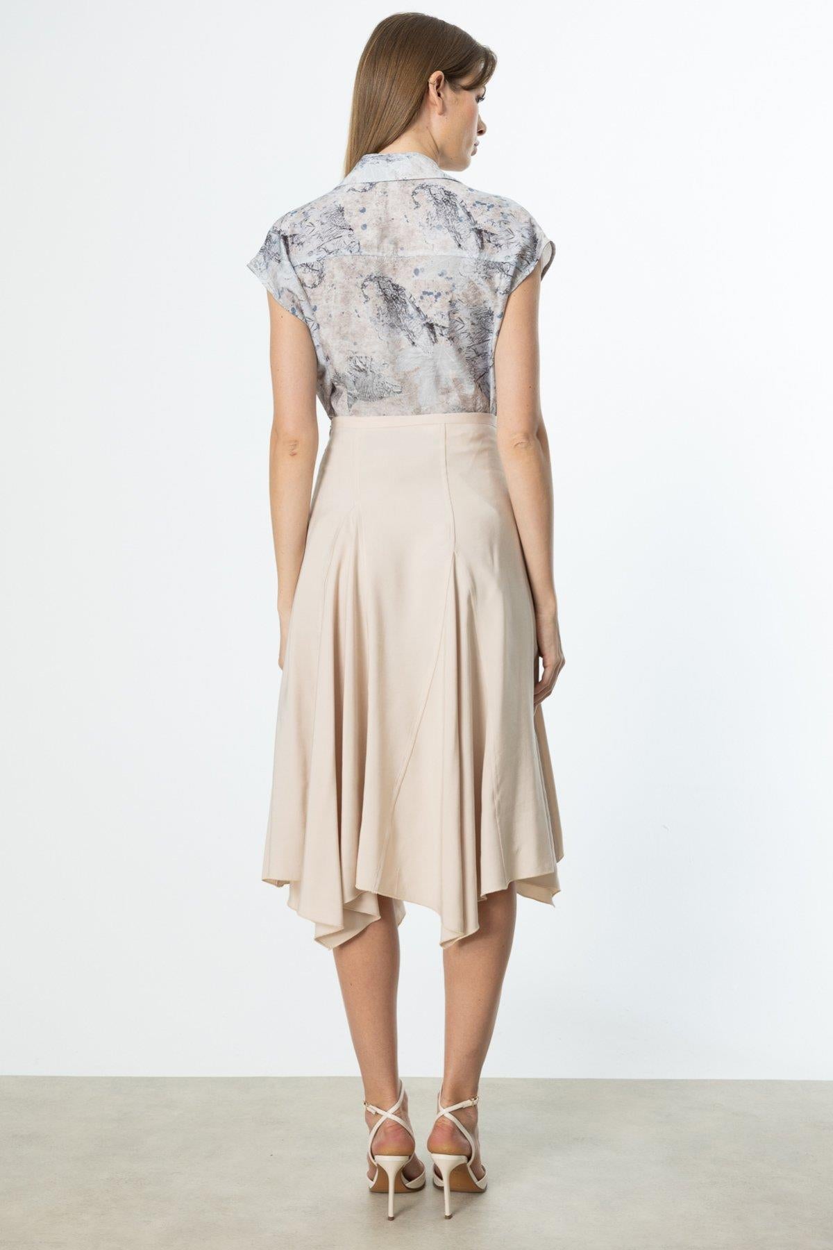 Asimetrik Kesim Midi Etek