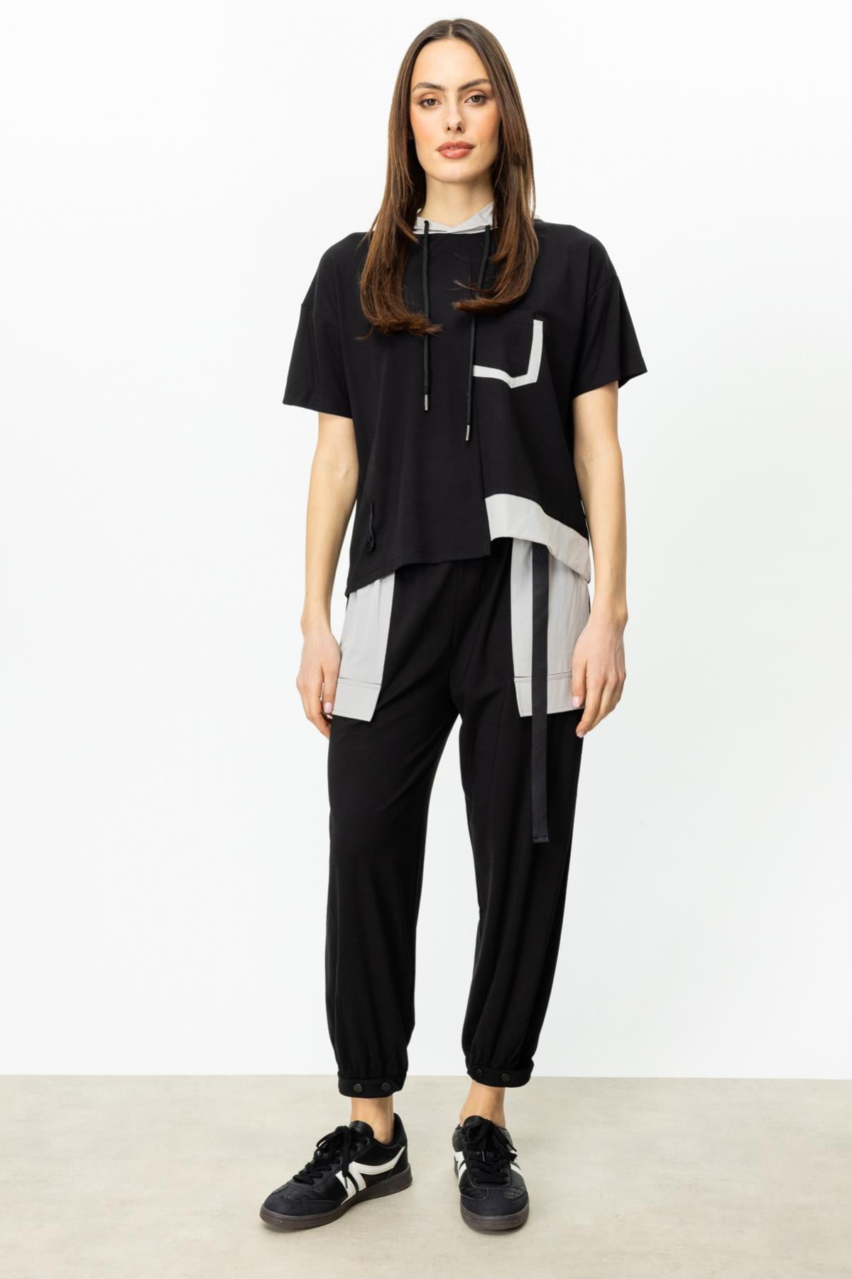 Hooded Short Sleeve Asymmetrical Blouse