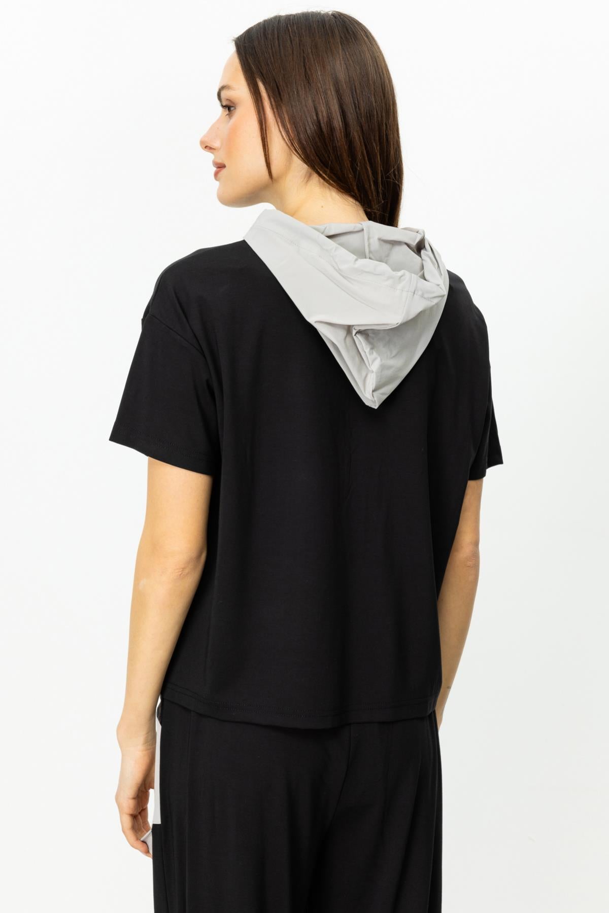 Hooded Short Sleeve Asymmetrical Blouse