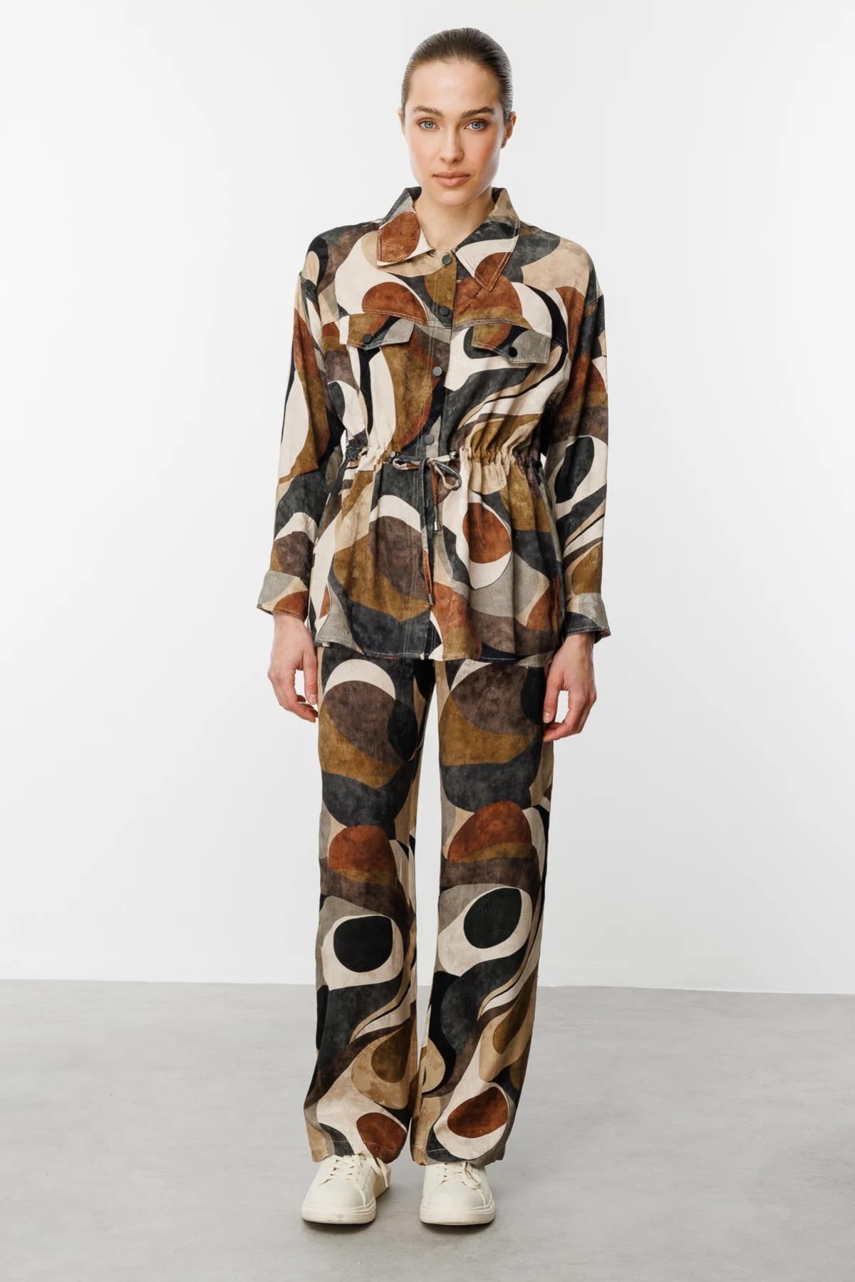 Elastic Waist Wide Leg Patterned Trousers