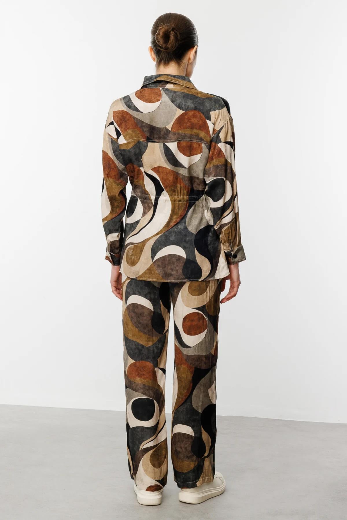 Elastic Waist Wide Leg Patterned Trousers