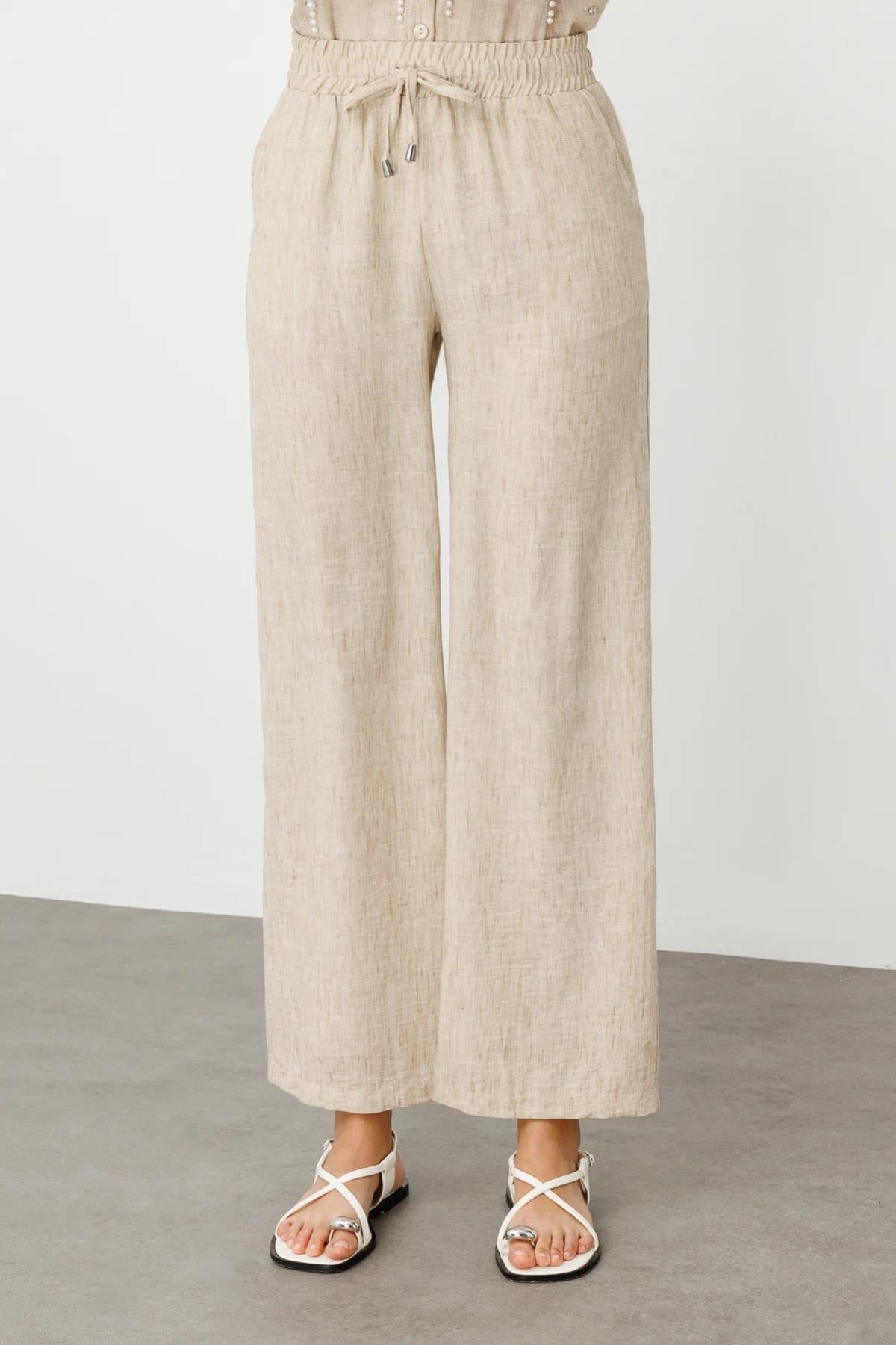 بنطلون كتان واسع الساق