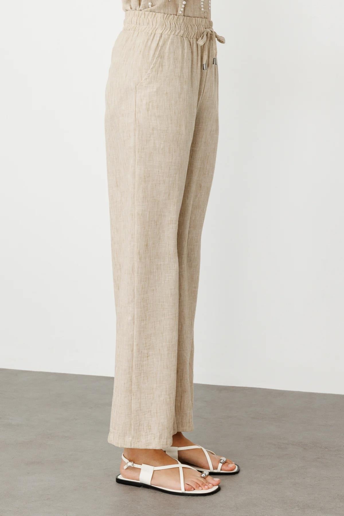 بنطلون كتان واسع الساق