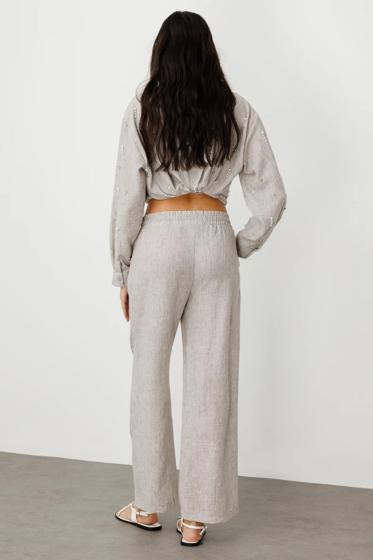 بنطلون كتان واسع الساق