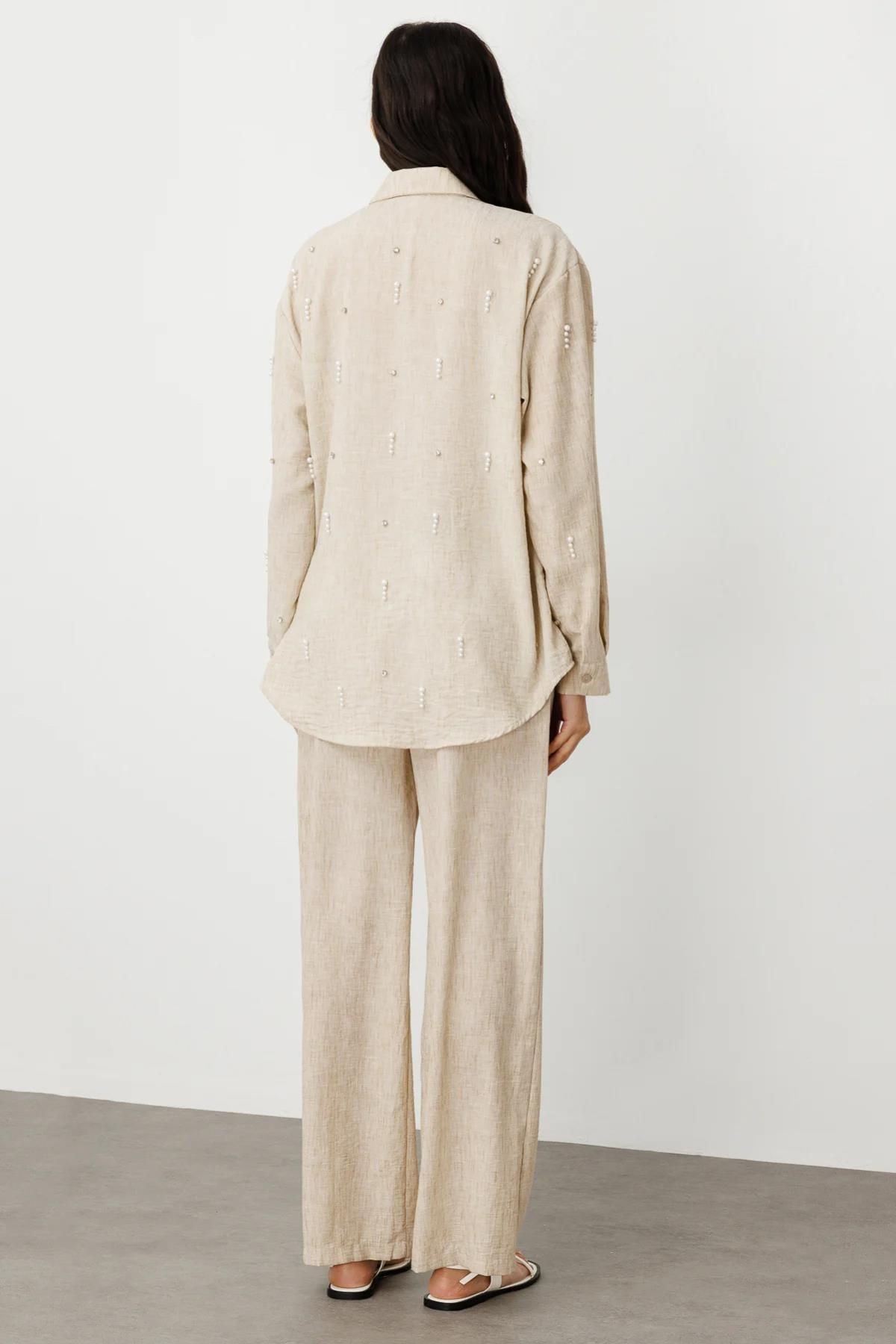 بنطلون كتان واسع الساق