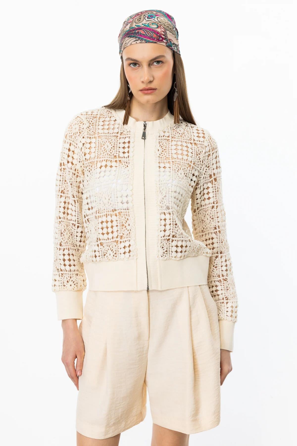 Lace Zippered Cardigan