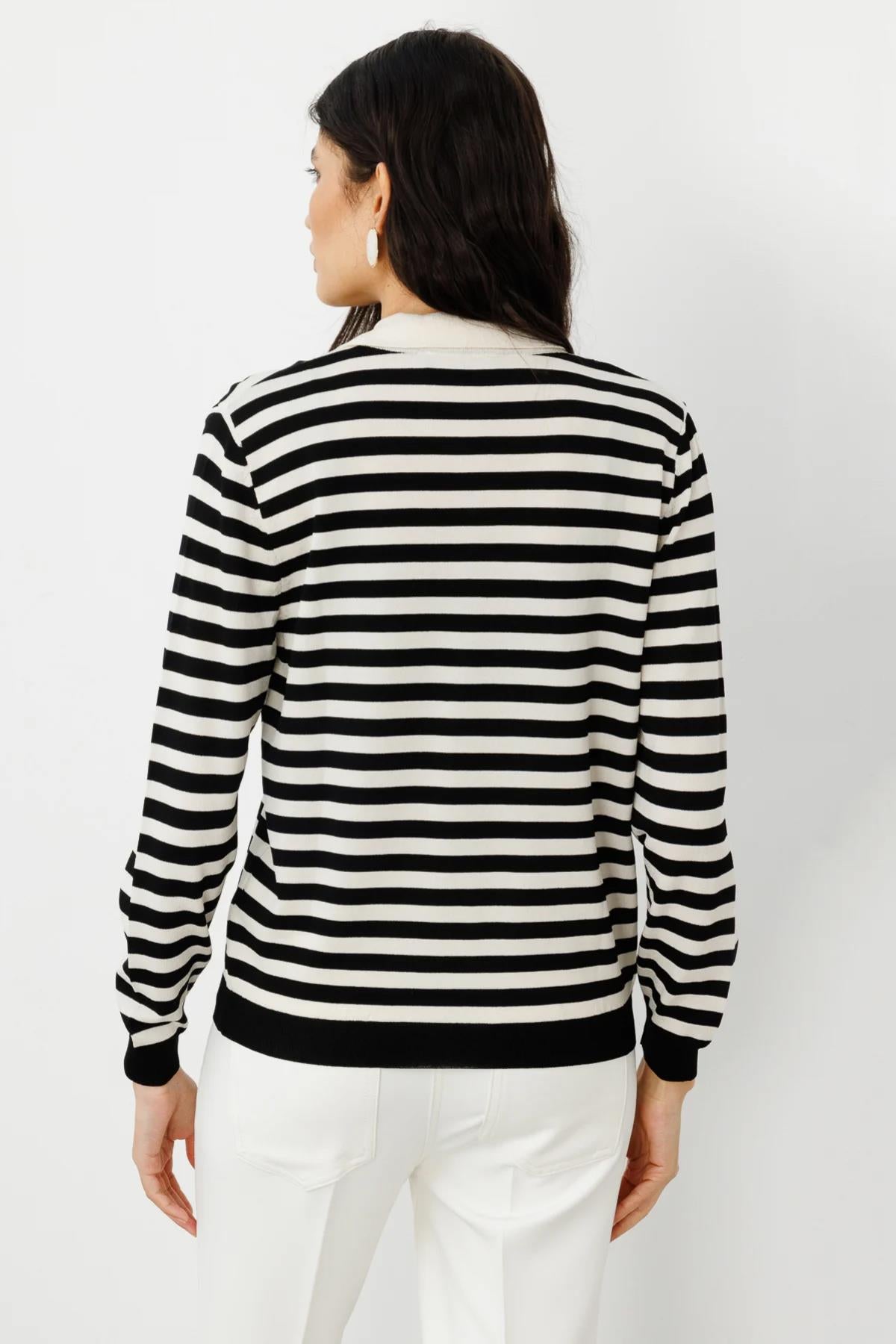 Striped Knit Blouse with Shirt Detail Inside