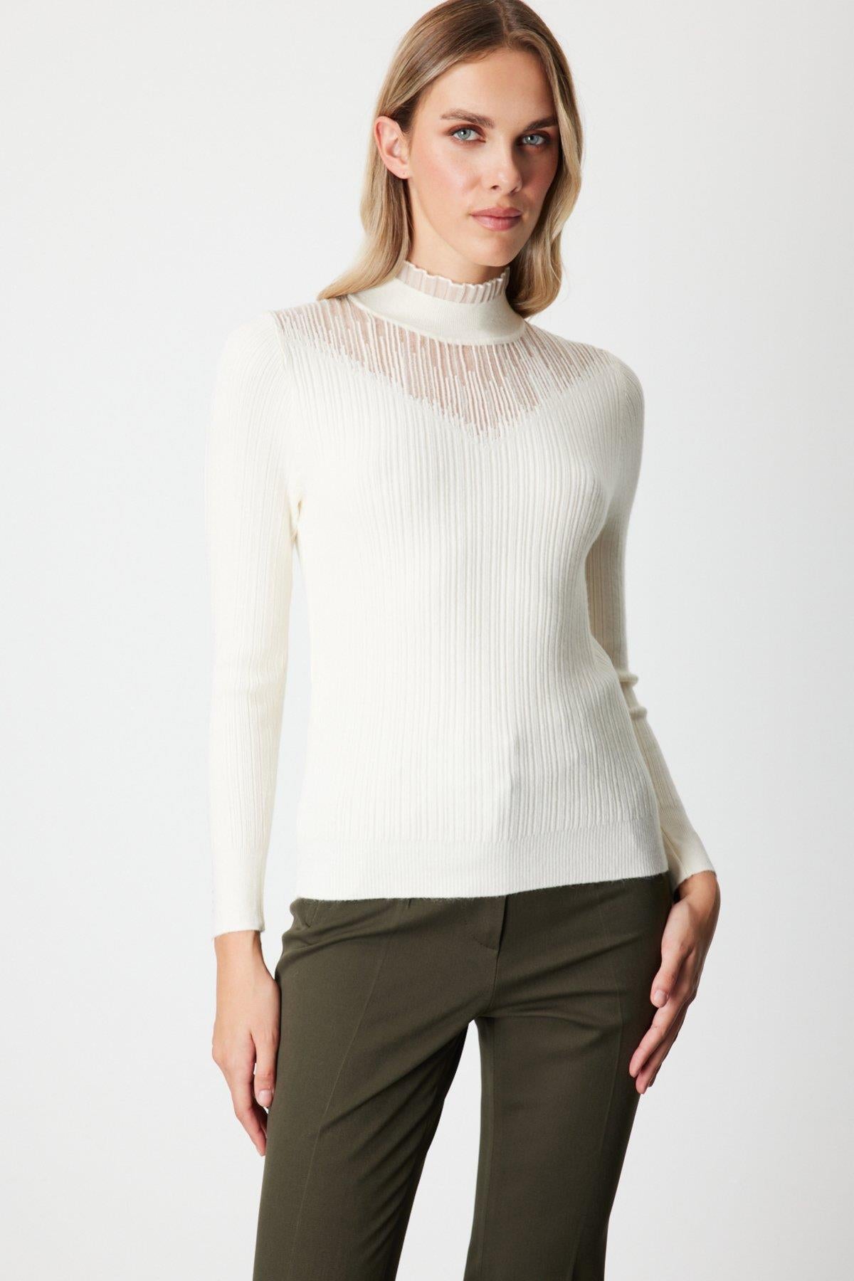 Tulle Detailed Ribbed Knit Sweater