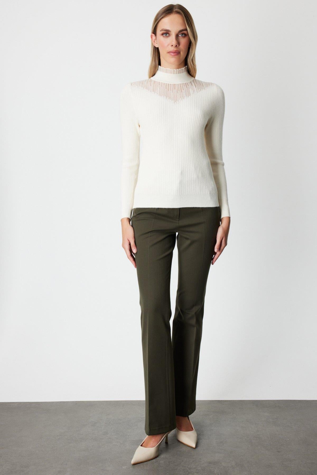 Tulle Detailed Ribbed Knit Sweater
