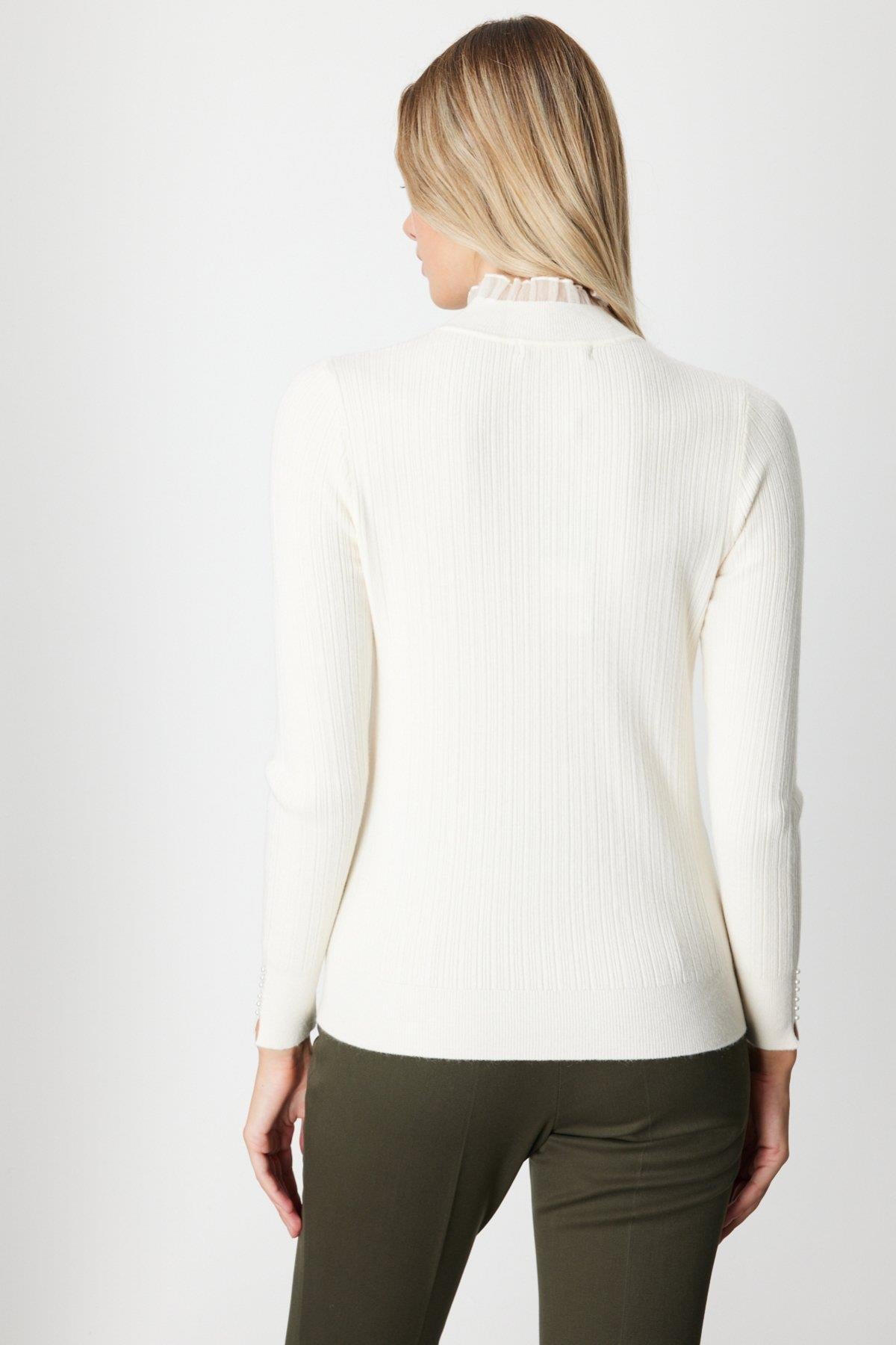 Tulle Detailed Ribbed Knit Sweater