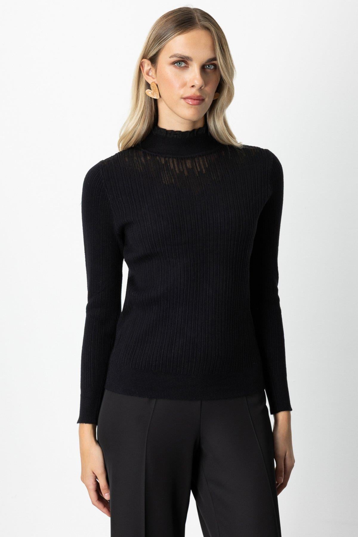 Tulle Detailed Ribbed Knit Sweater