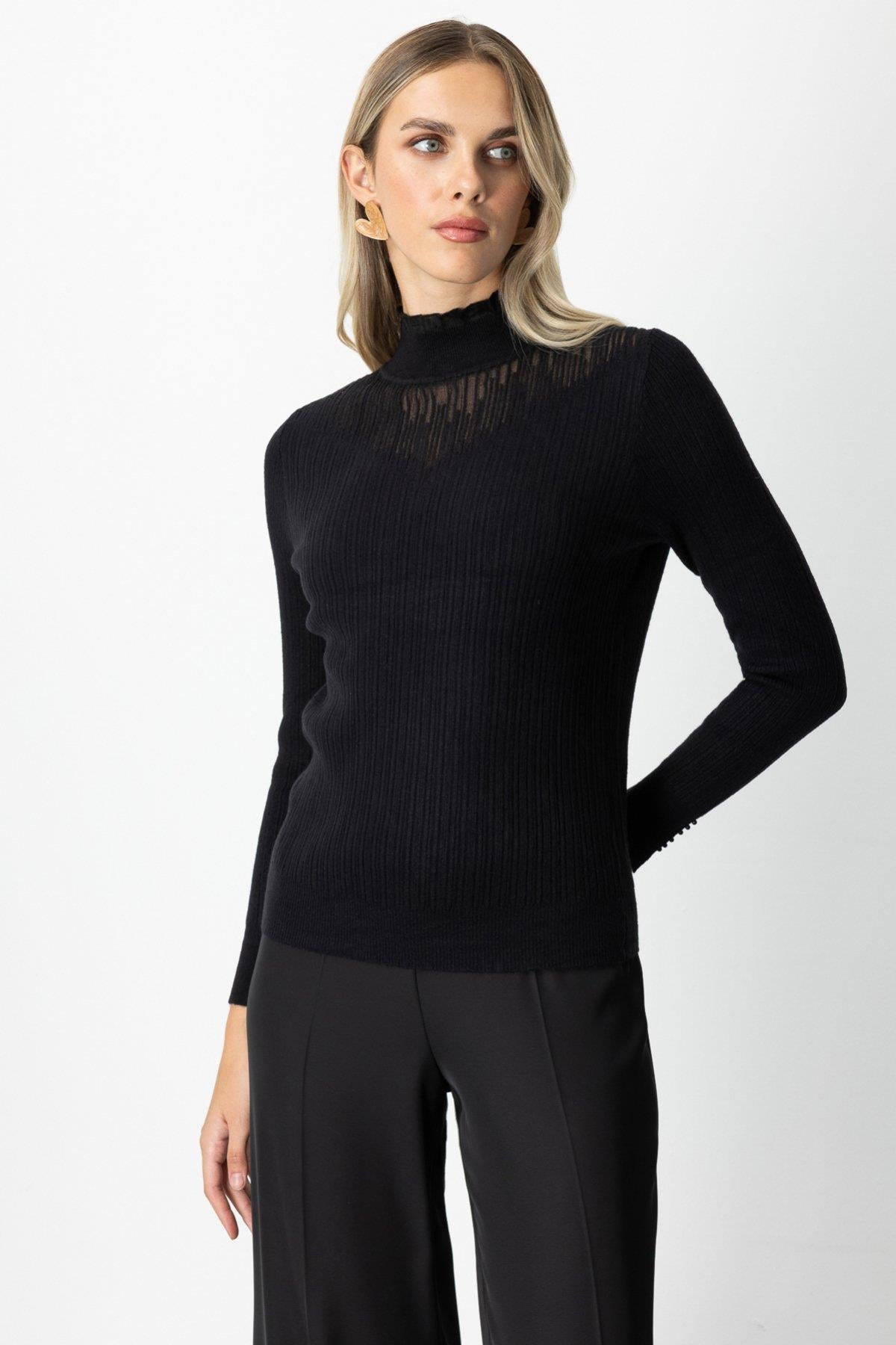 Tulle Detailed Ribbed Knit Sweater