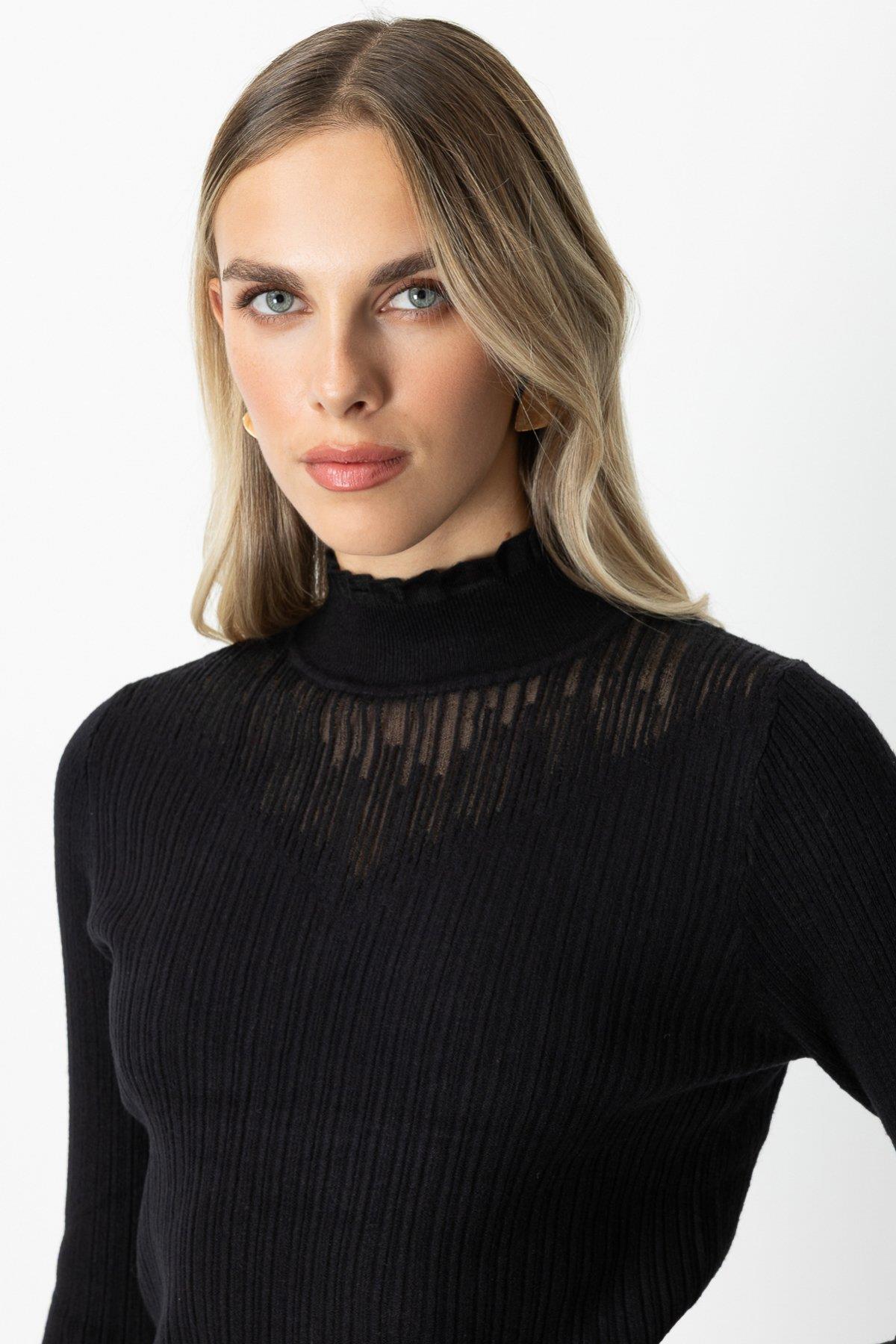 Tulle Detailed Ribbed Knit Sweater