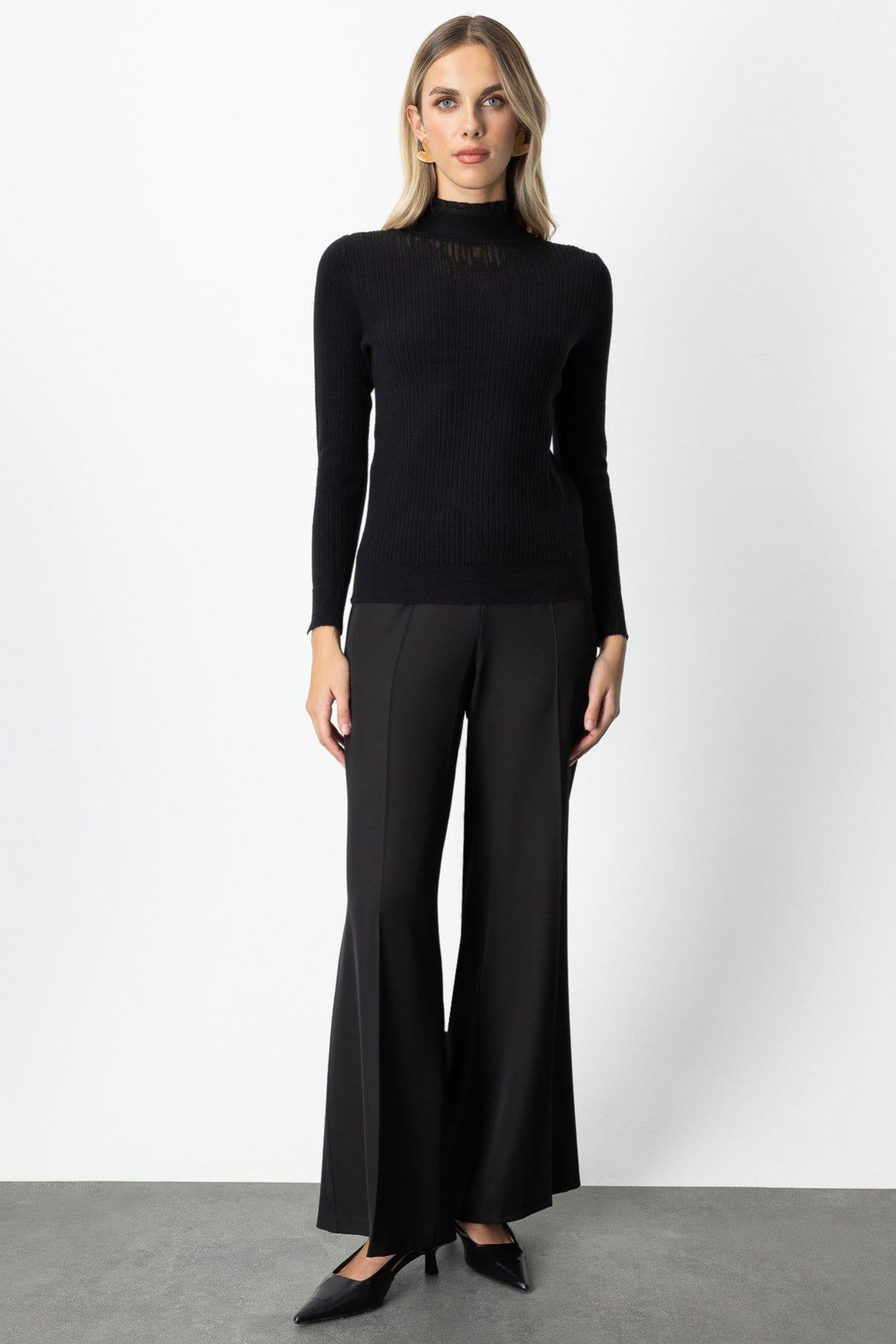 Tulle Detailed Ribbed Knit Sweater