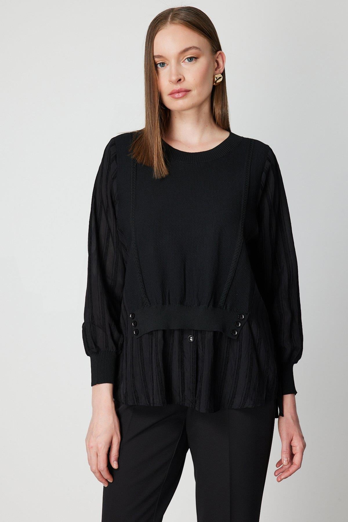 Süveter Görünümlü Düğmeli Bluz