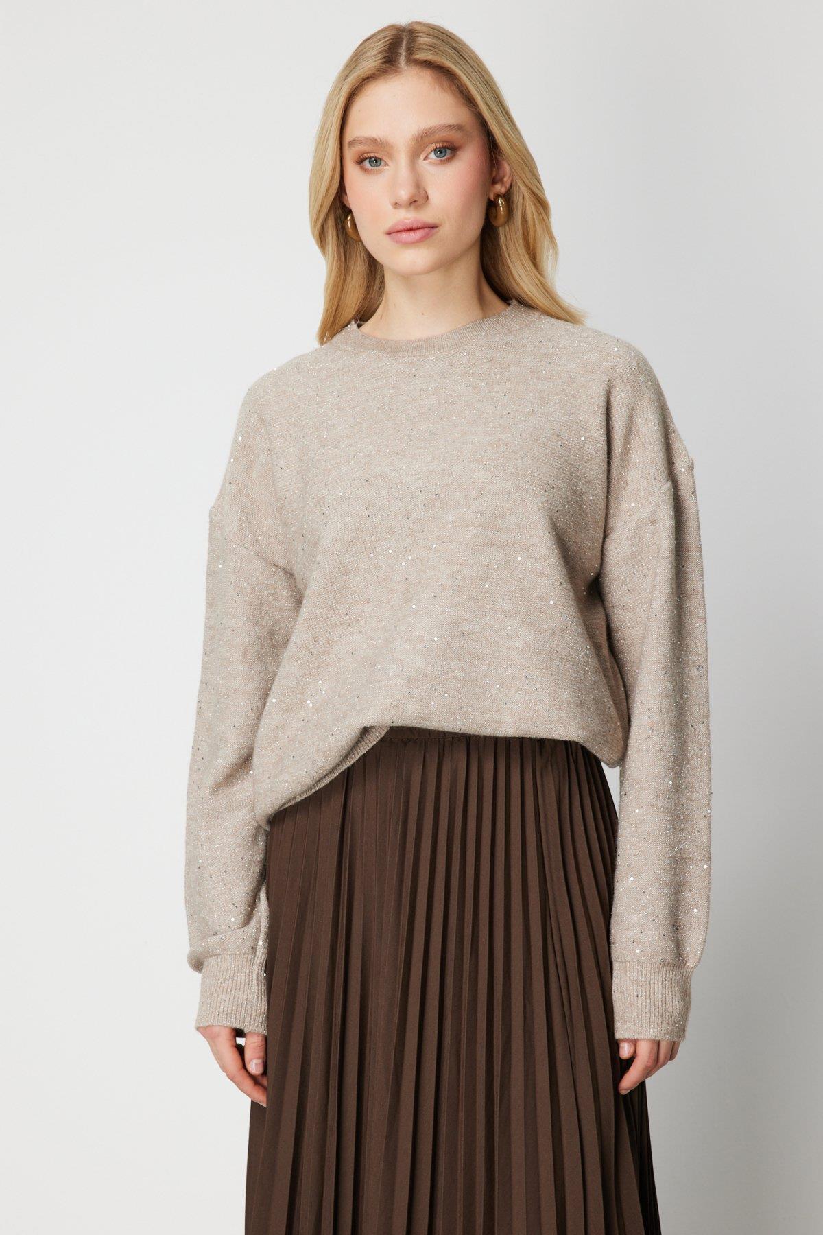 Sıfır Yaka Simli Triko Kazak