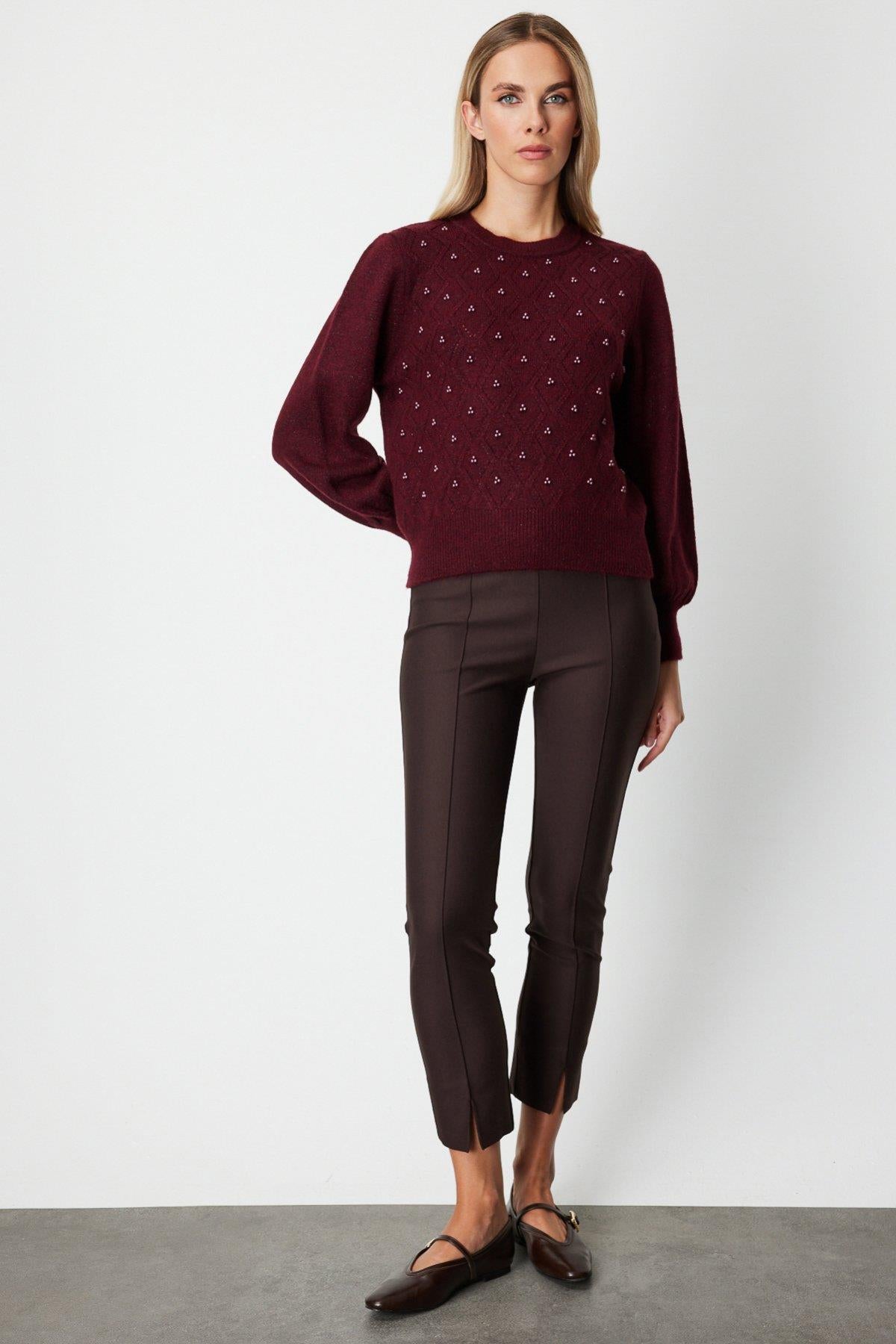 Diamond Patterned Pearl Glitter Detailed Sweater