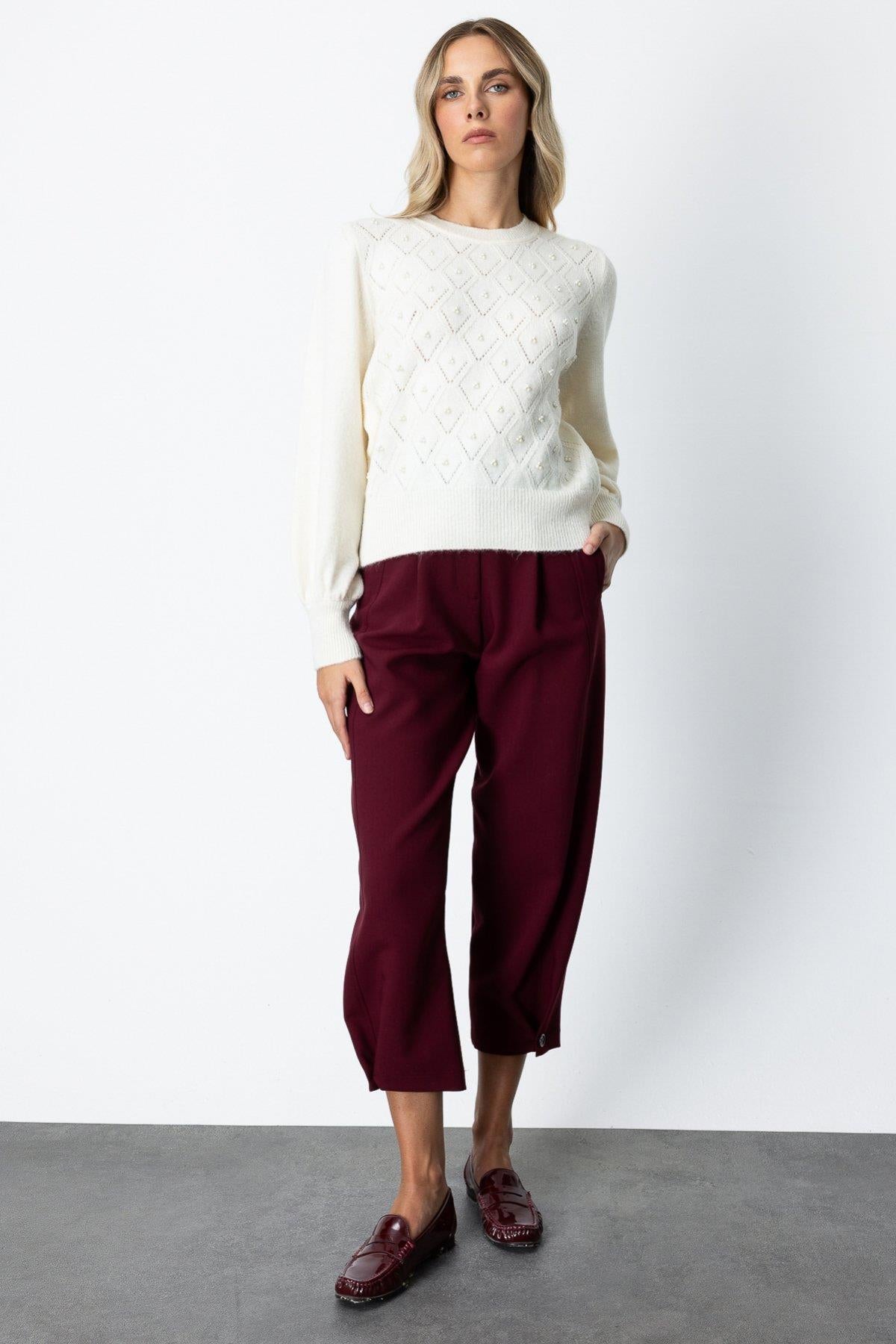 Diamond Patterned Pearl Glitter Detailed Sweater