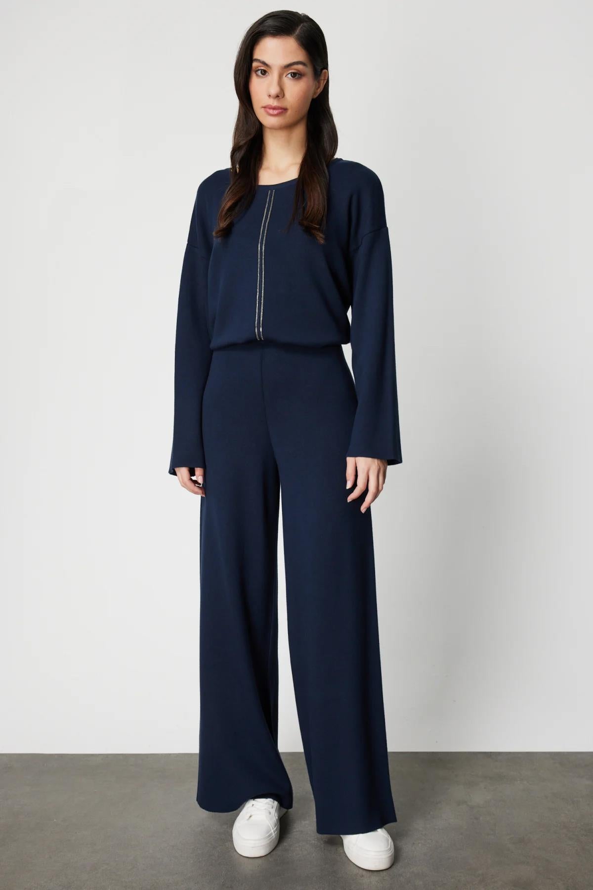 Beli Lastikli Bol Paça Triko Pantolon