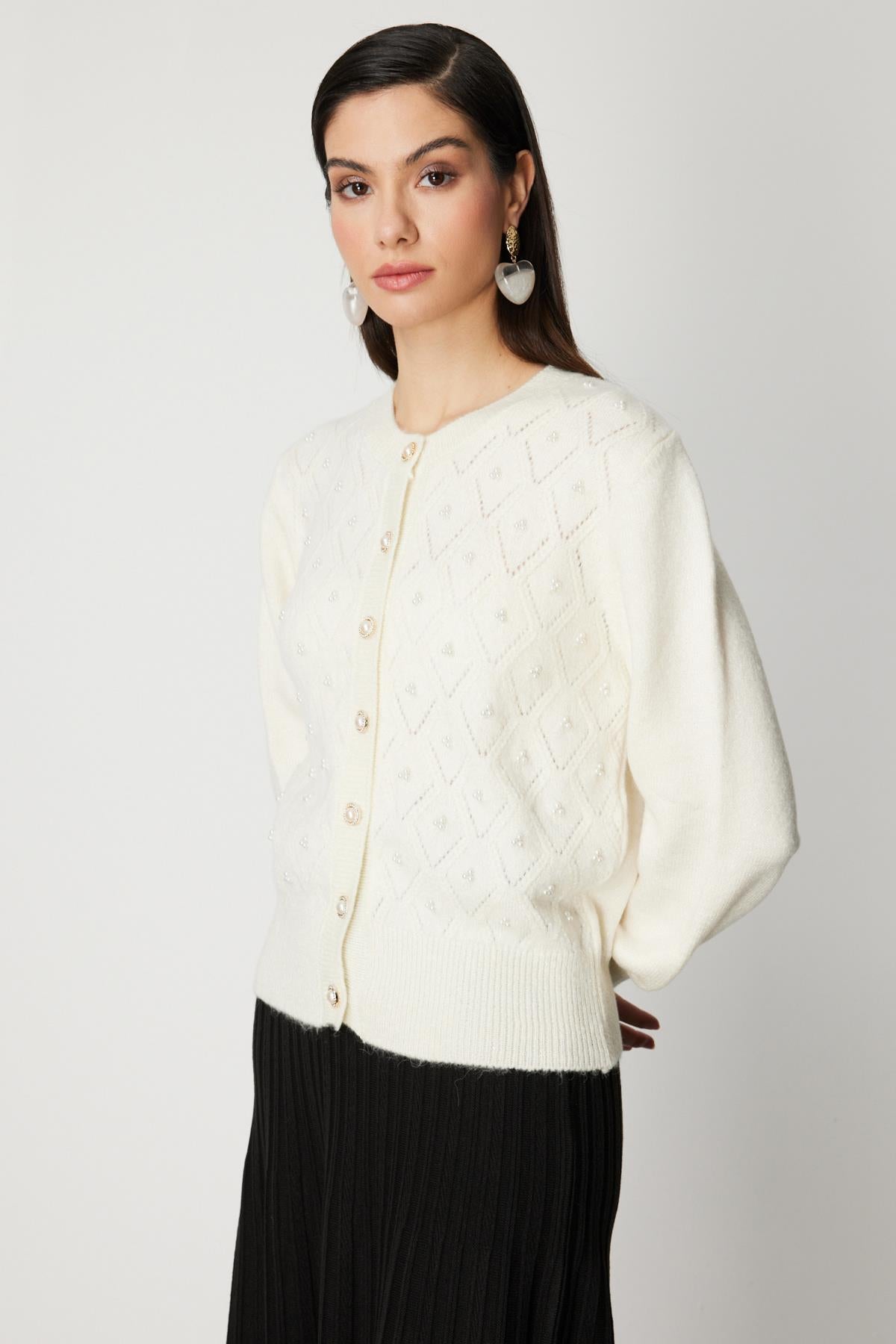 İnci Düğmeli Triko Hırka