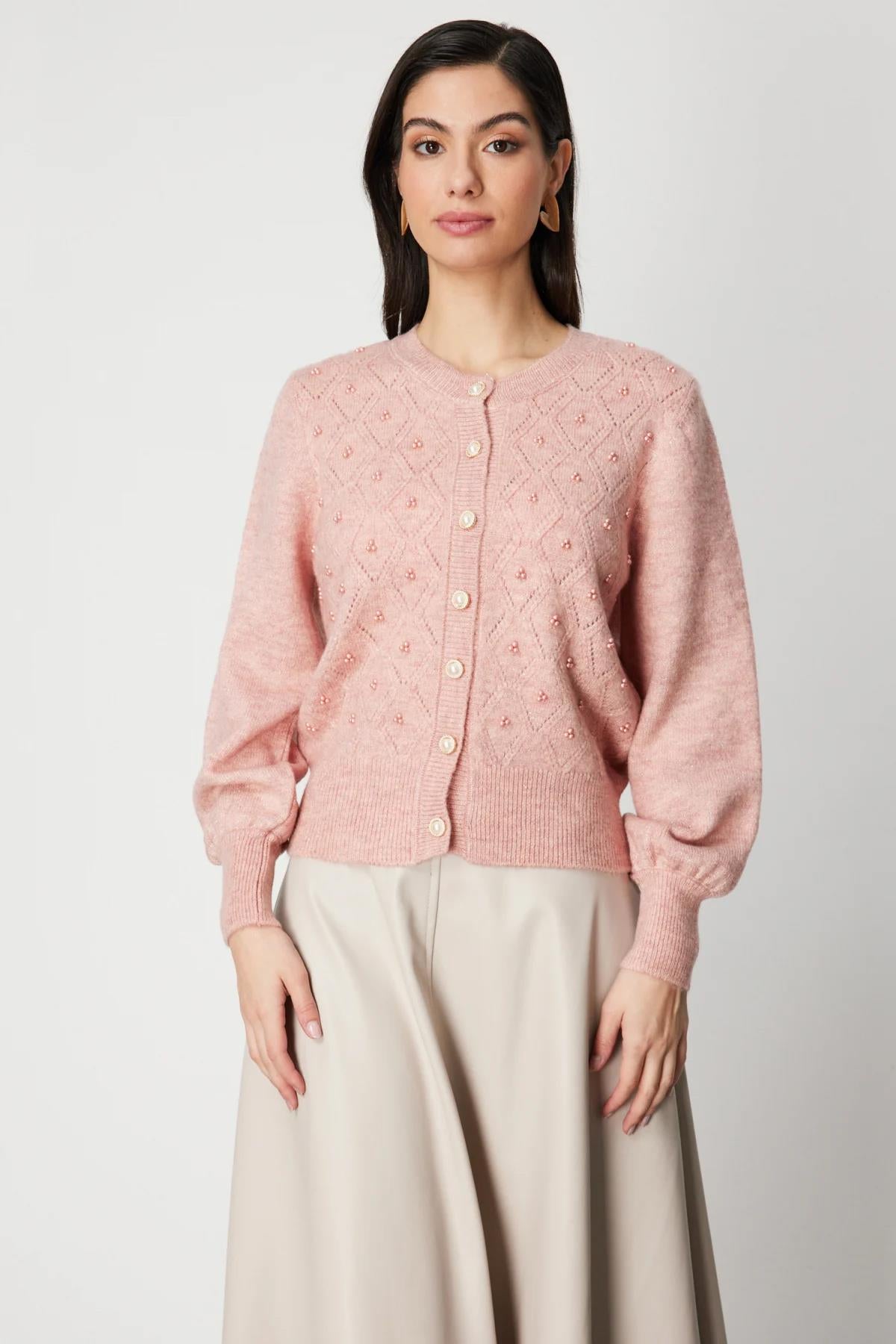 İnci Düğmeli Triko Hırka