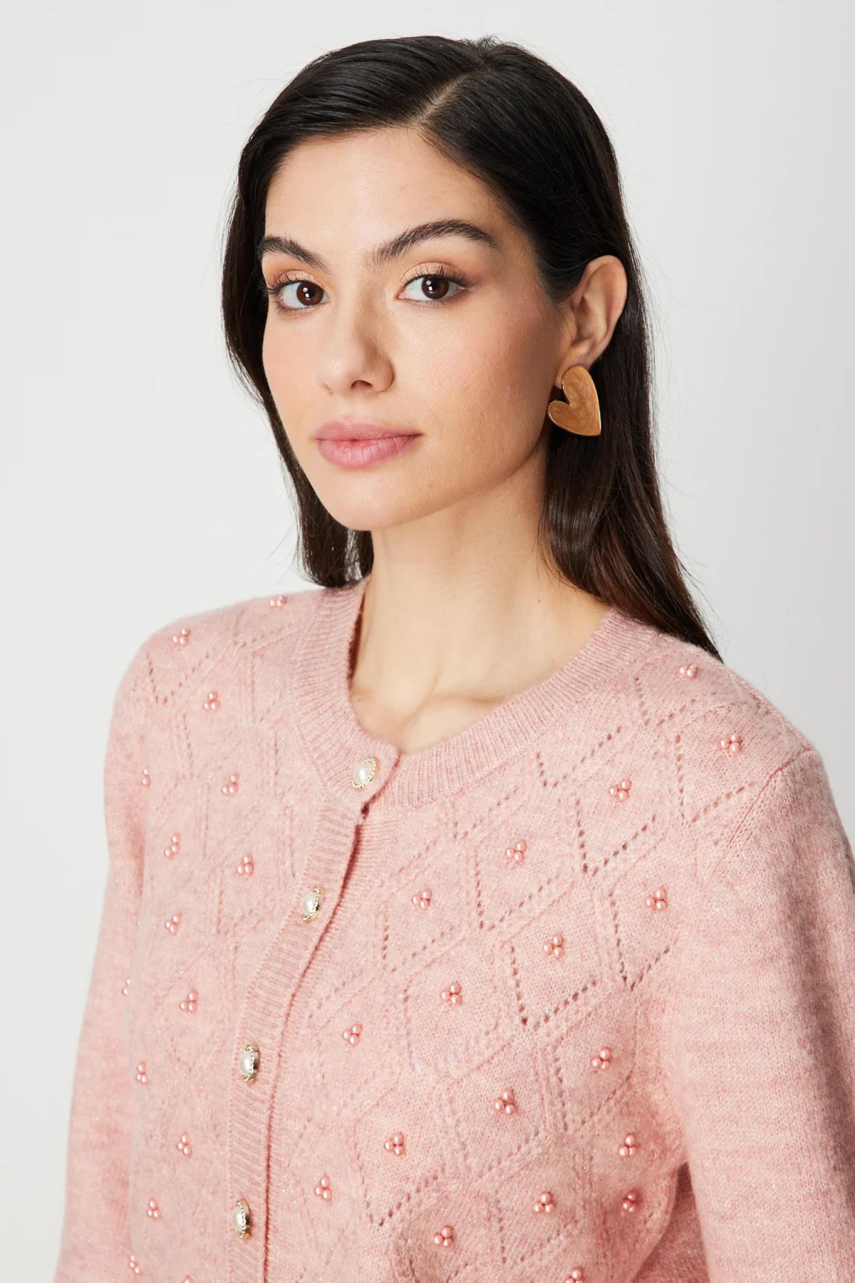 İnci Düğmeli Triko Hırka