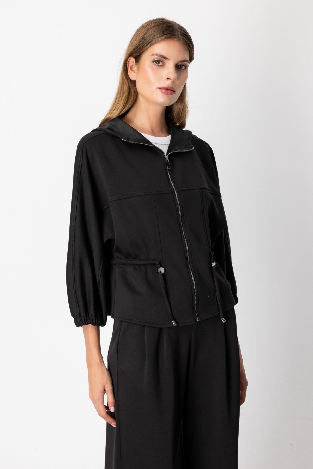 Hooded Zippered Tie-Waist Jacket