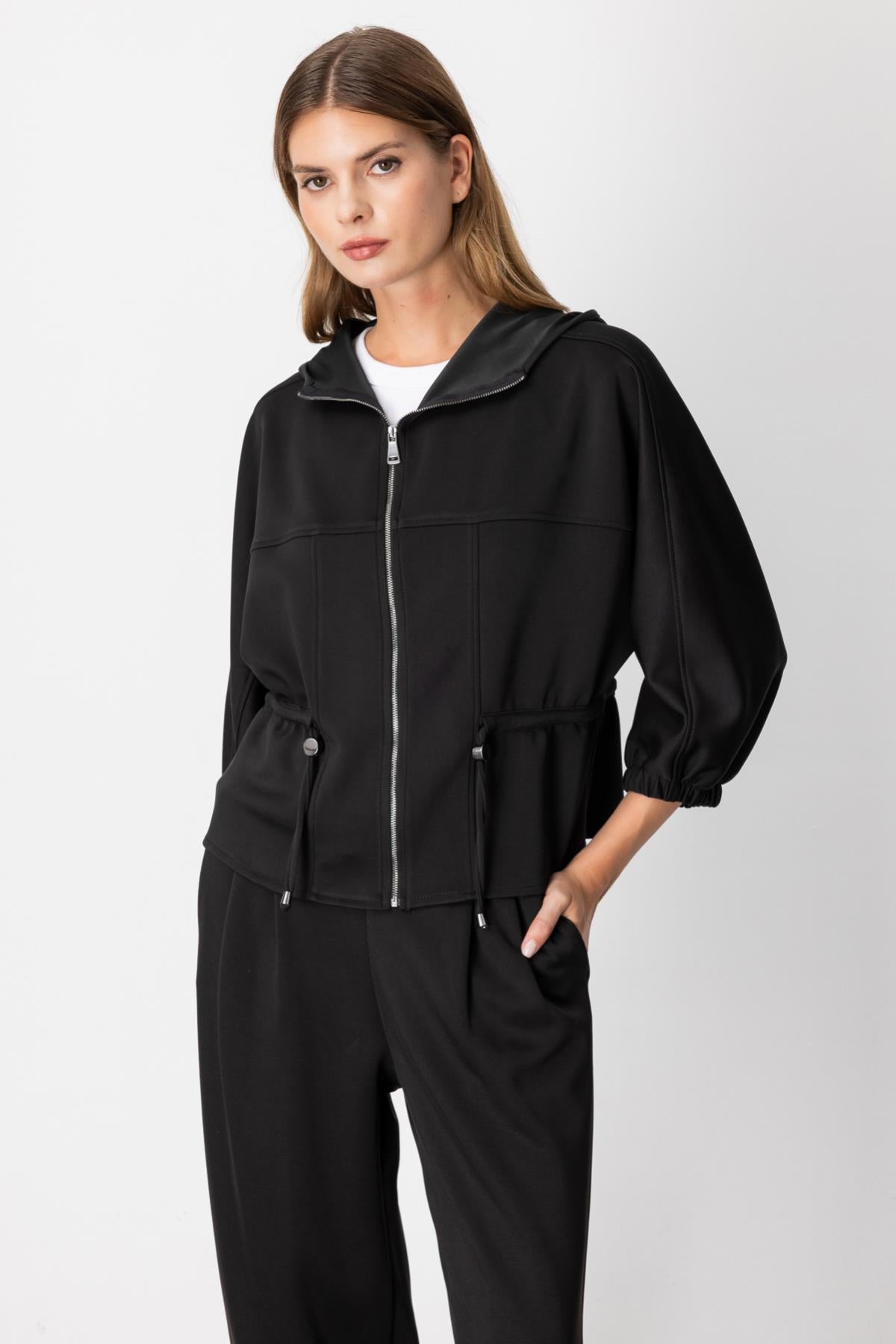 Hooded Zippered Tie-Waist Jacket