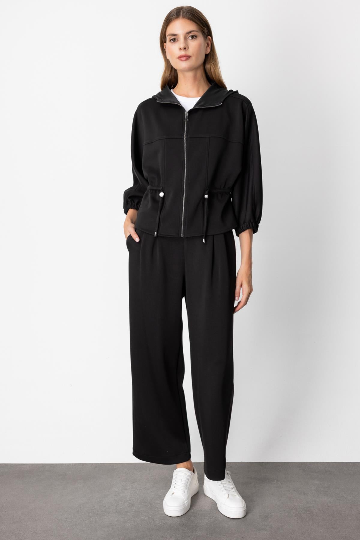 Hooded Zippered Tie-Waist Jacket
