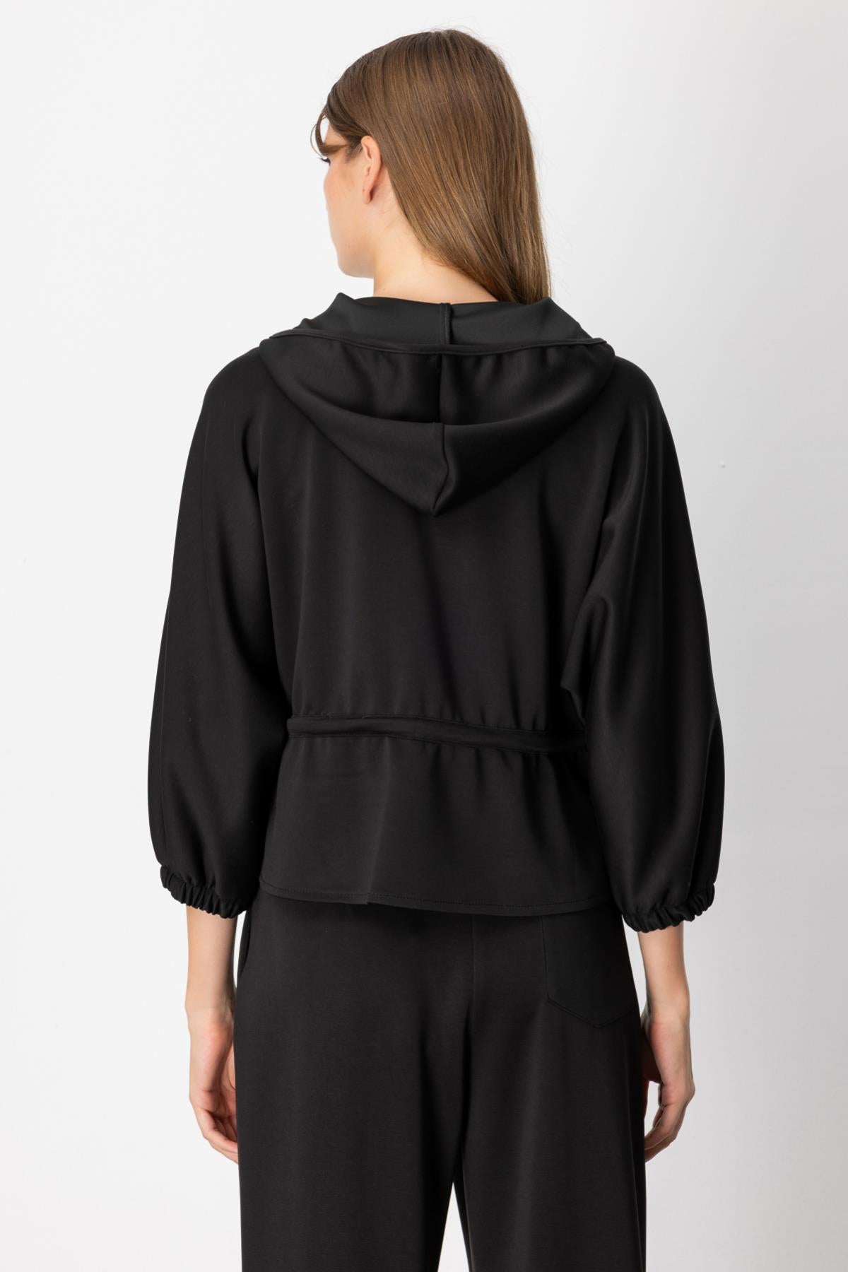 Hooded Zippered Tie-Waist Jacket