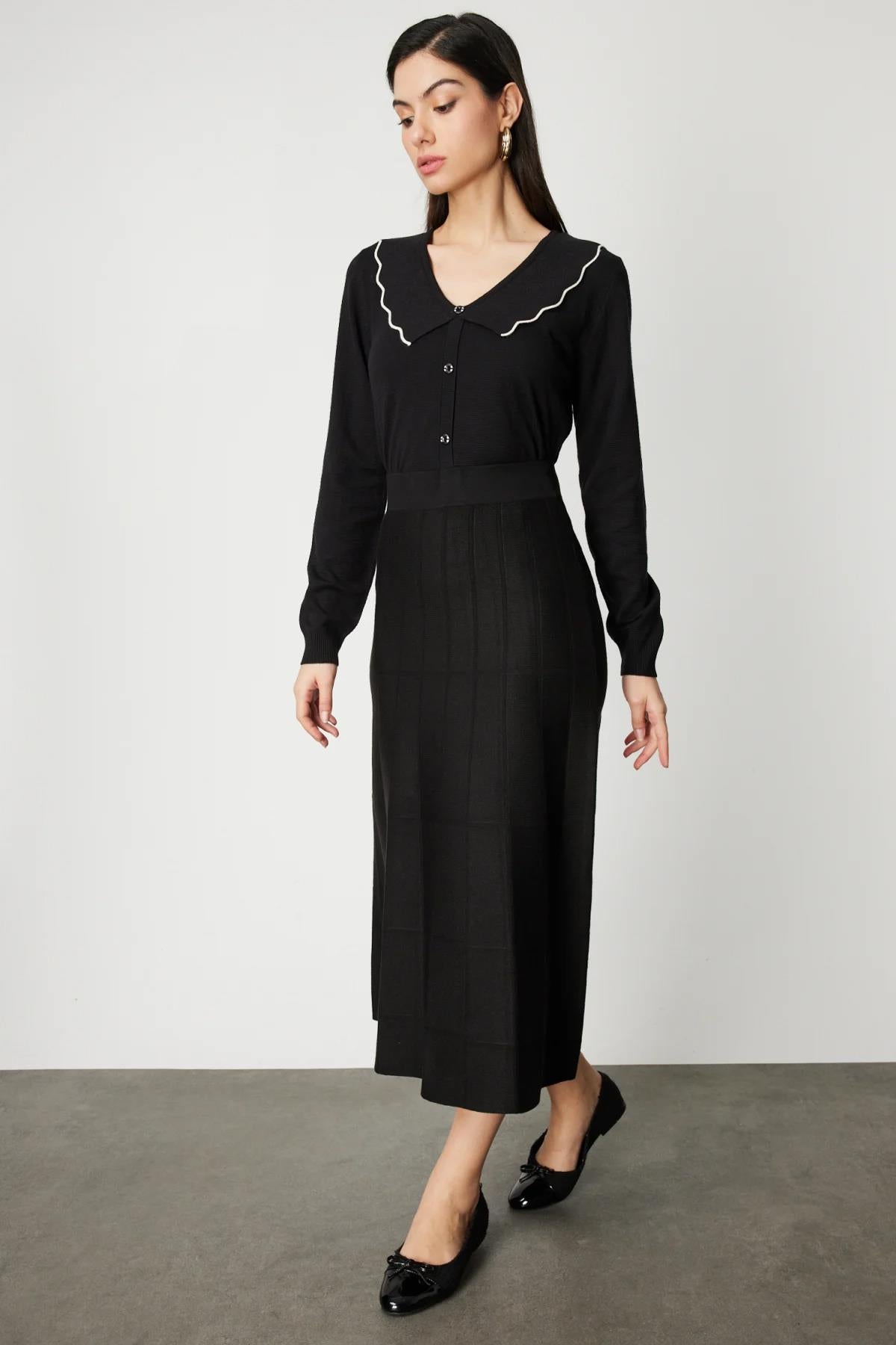 Dikişli Midi Boy Triko Etek