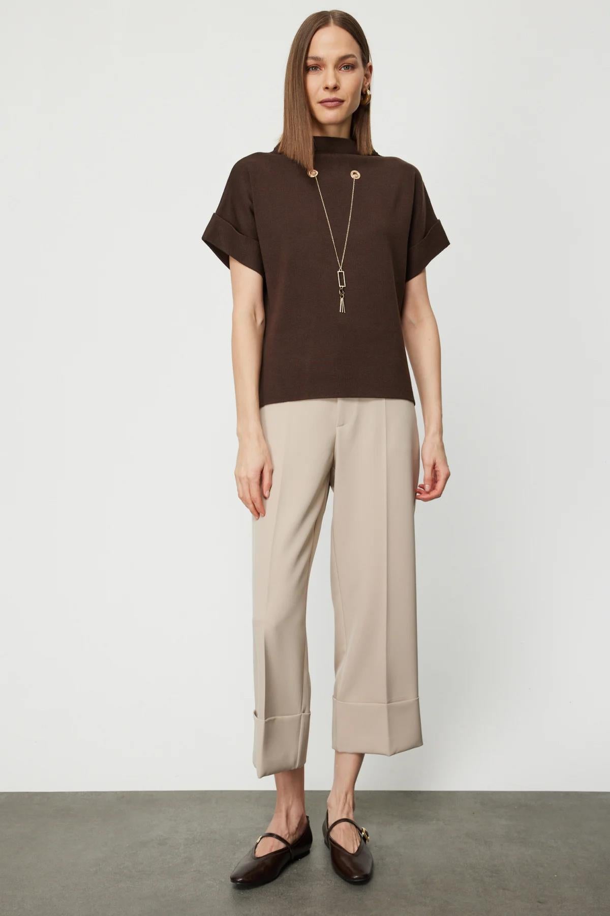 Aksesuar Detaylı Kısa Kollu Triko Kazak