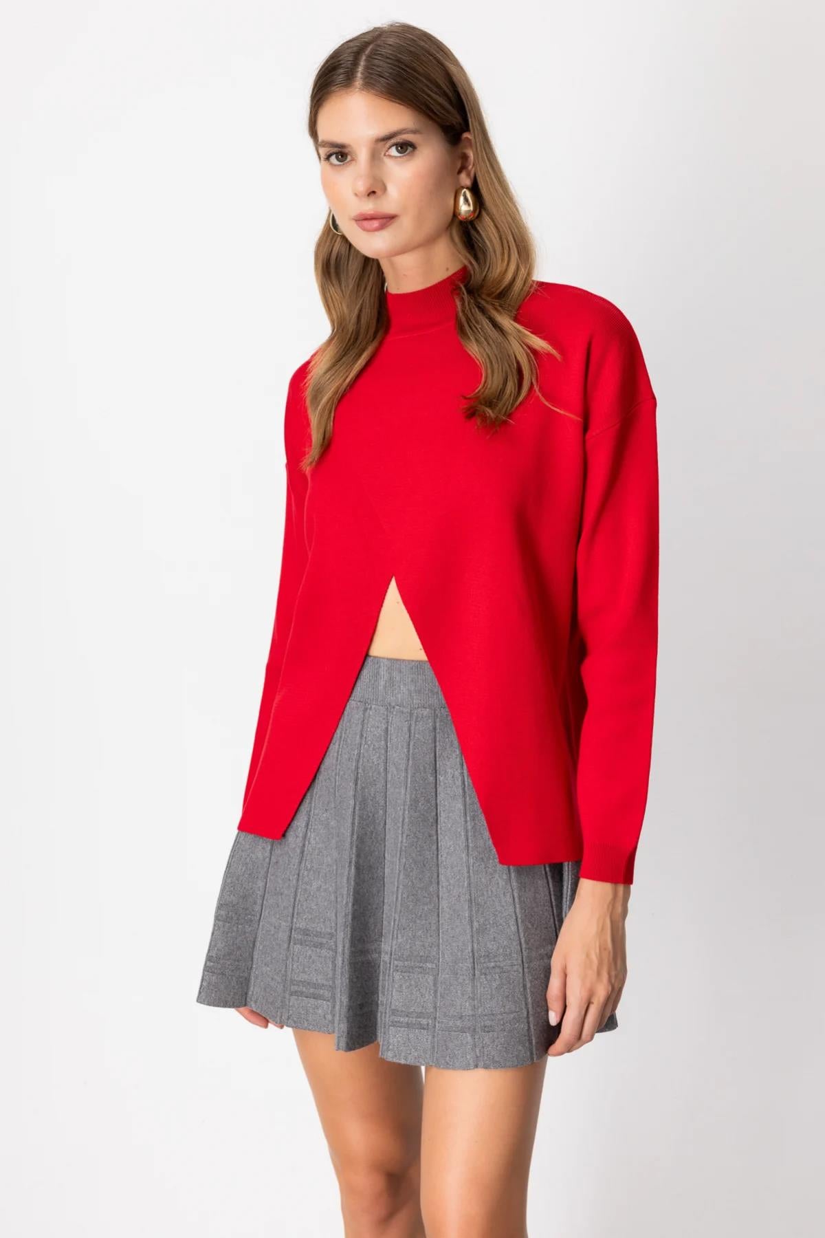 Dik Yaka Asimetrik Kesim Triko Kazak