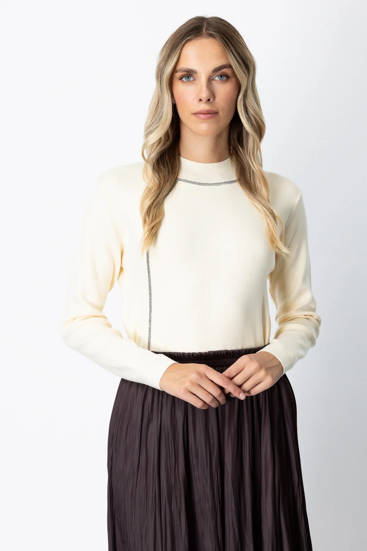 Pencere Detaylı Taşlı Kazak